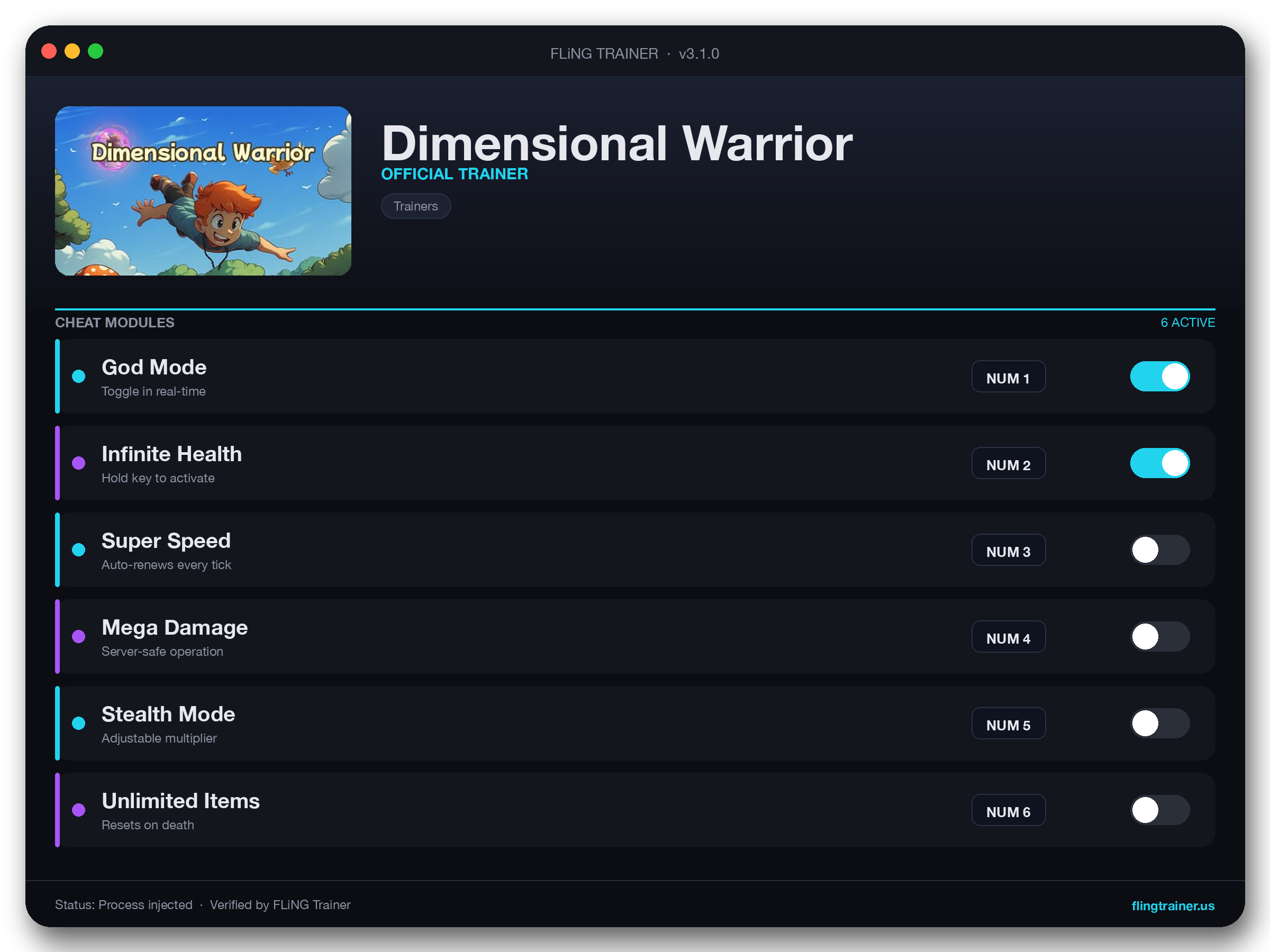 Dimensional Warrior Trainer interface