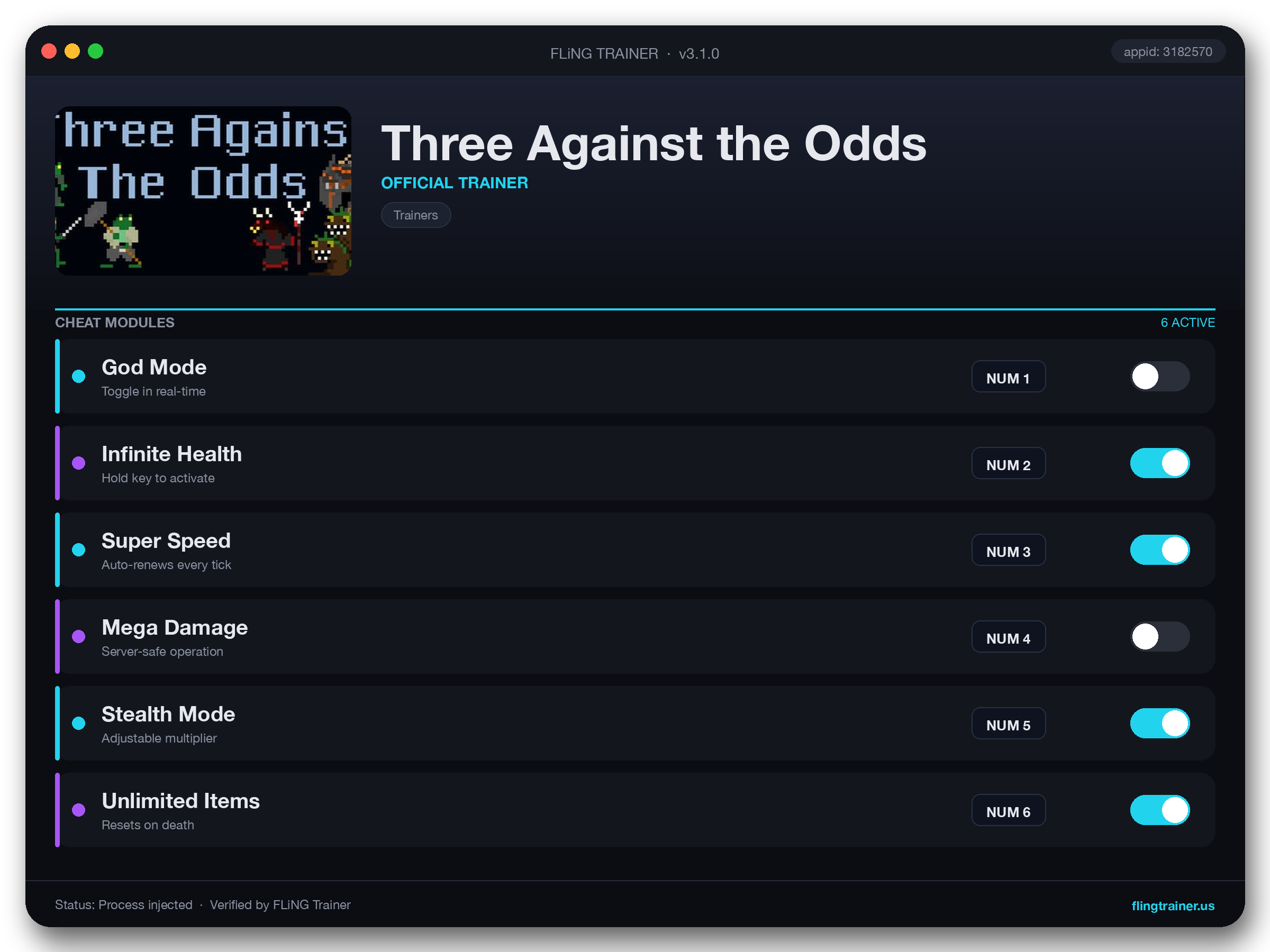 Three Against the Odds Trainer interface