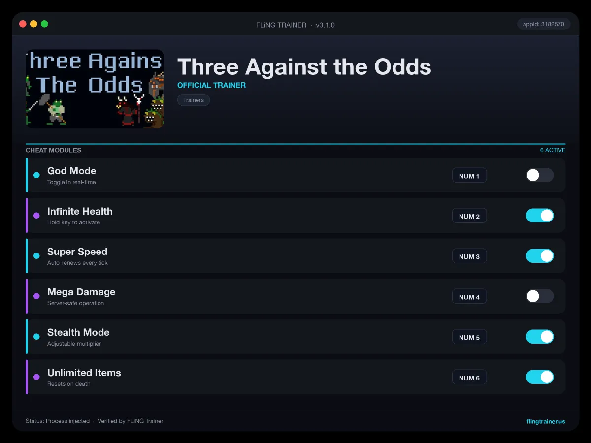 Three Against the Odds Trainer interface