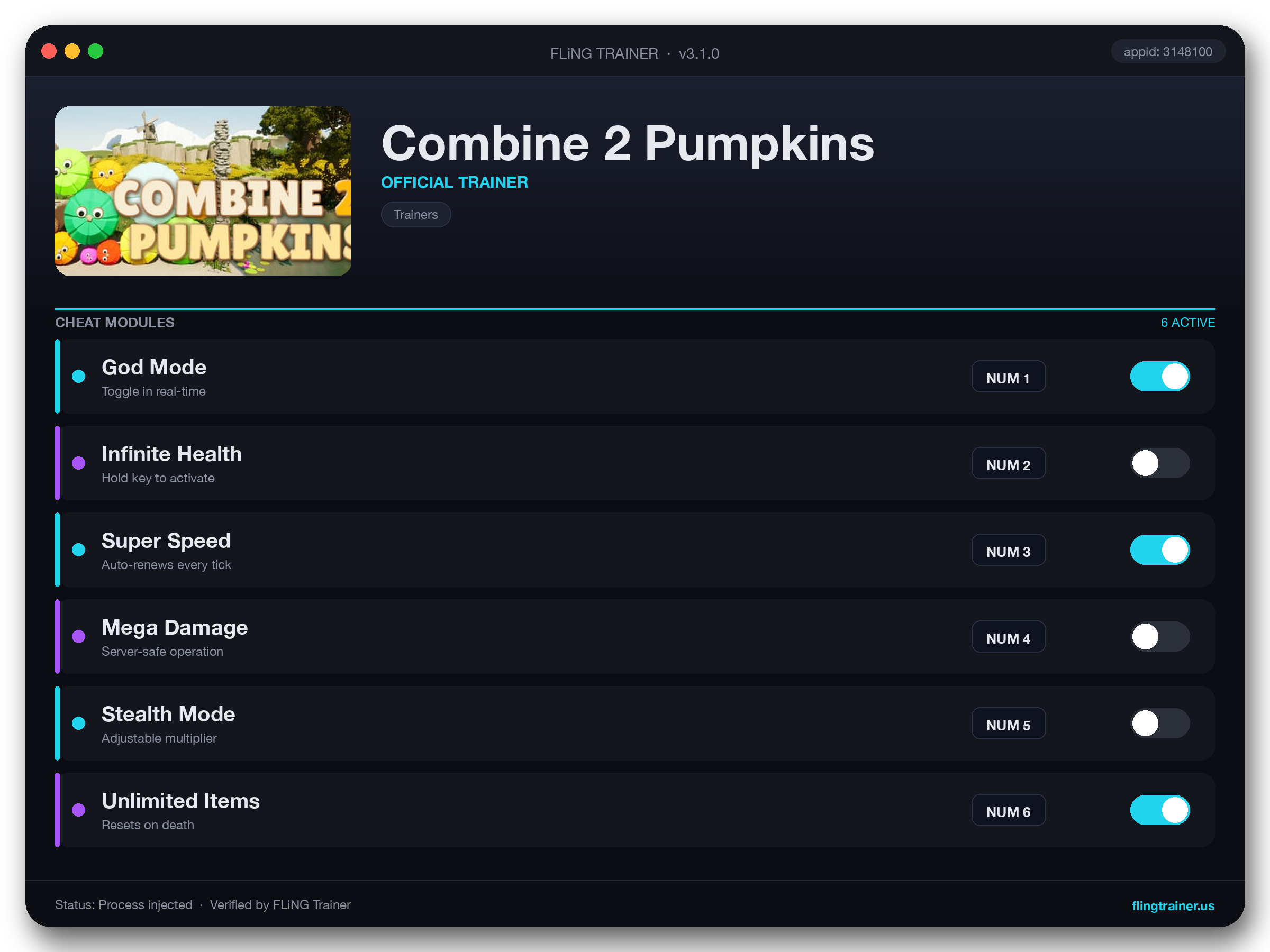 Combine 2 Pumpkins Trainer interface