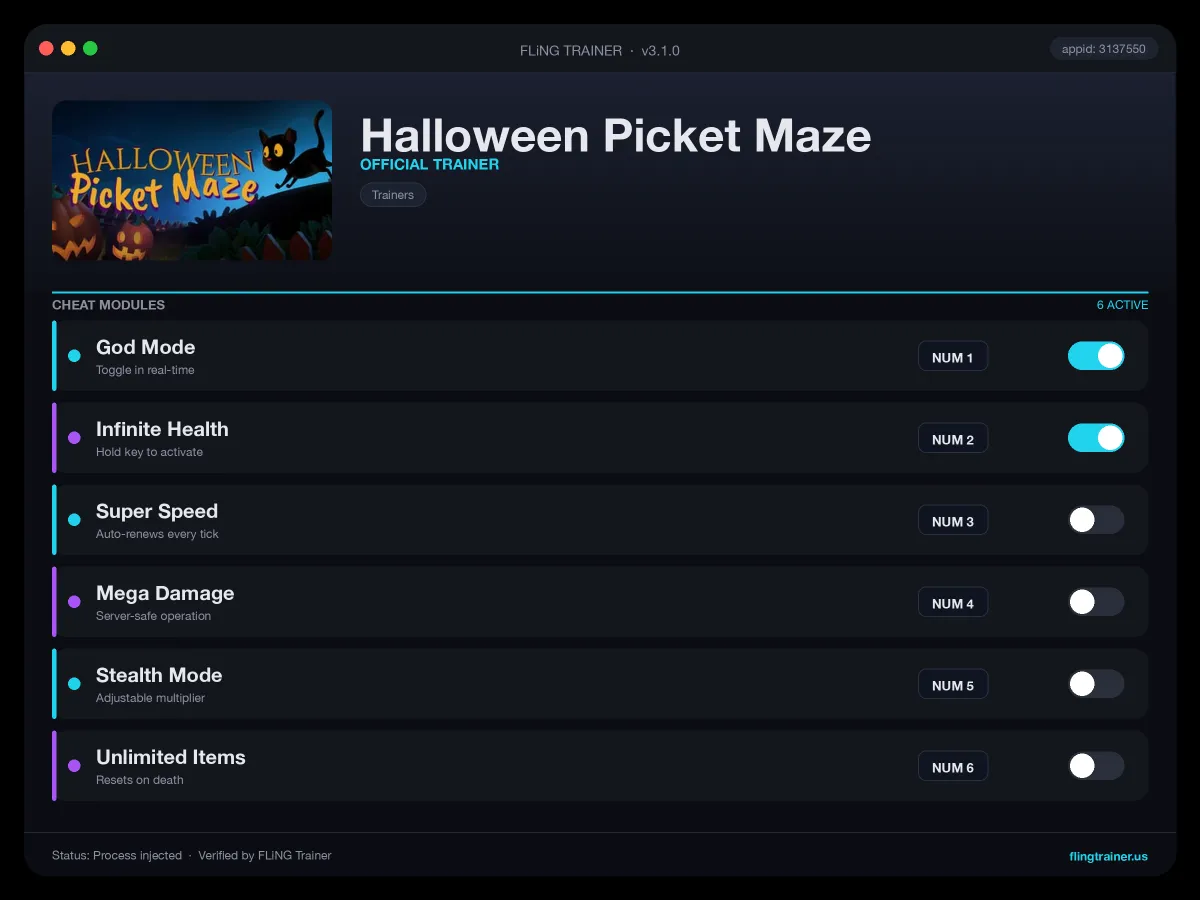 Halloween Picket Maze Trainer interface