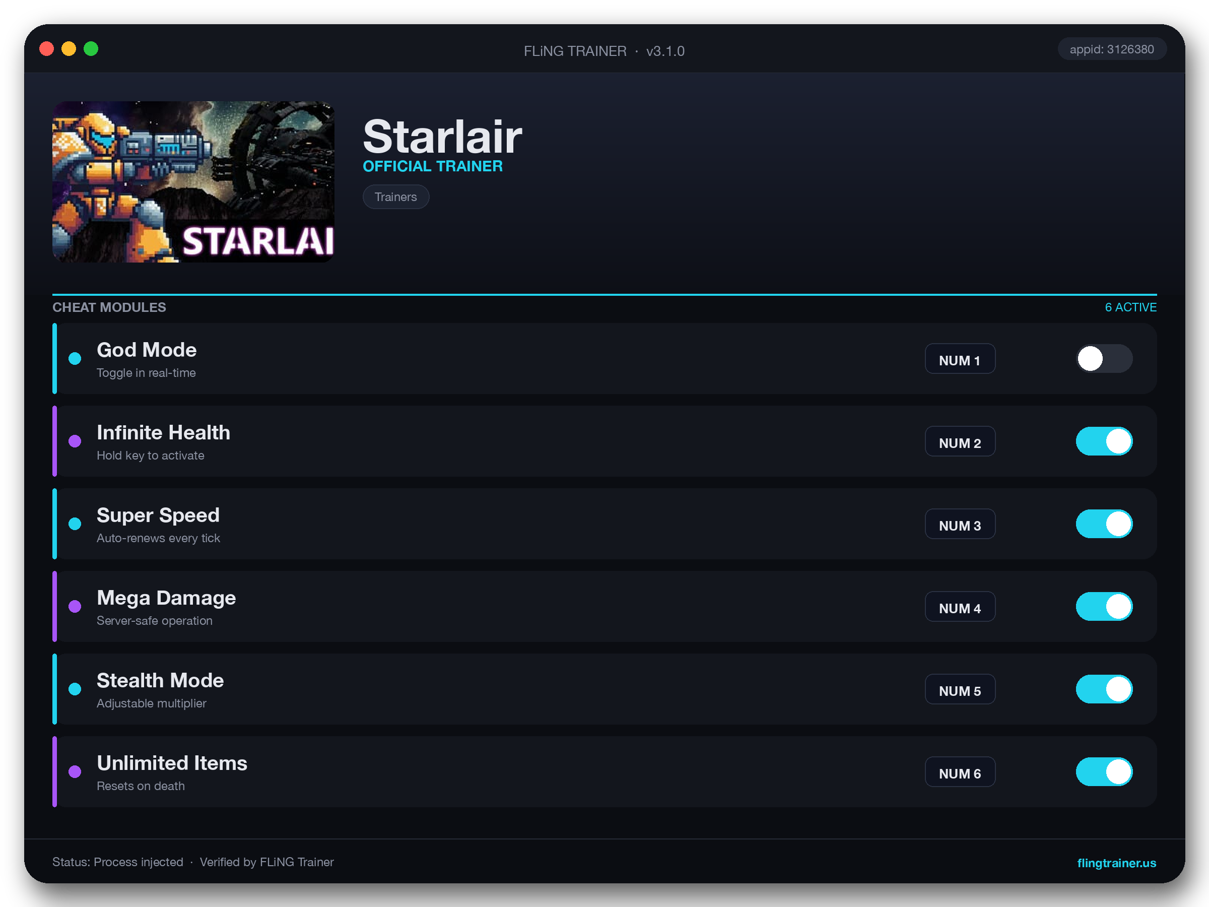 Starlair Trainer interface