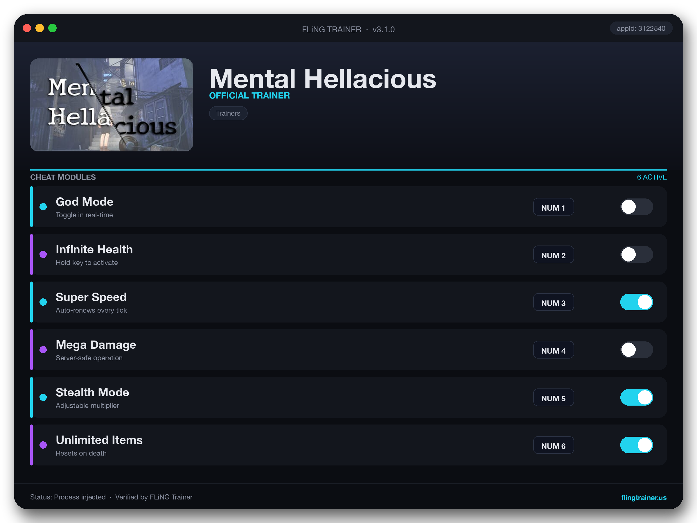 Mental Hellacious Trainer interface