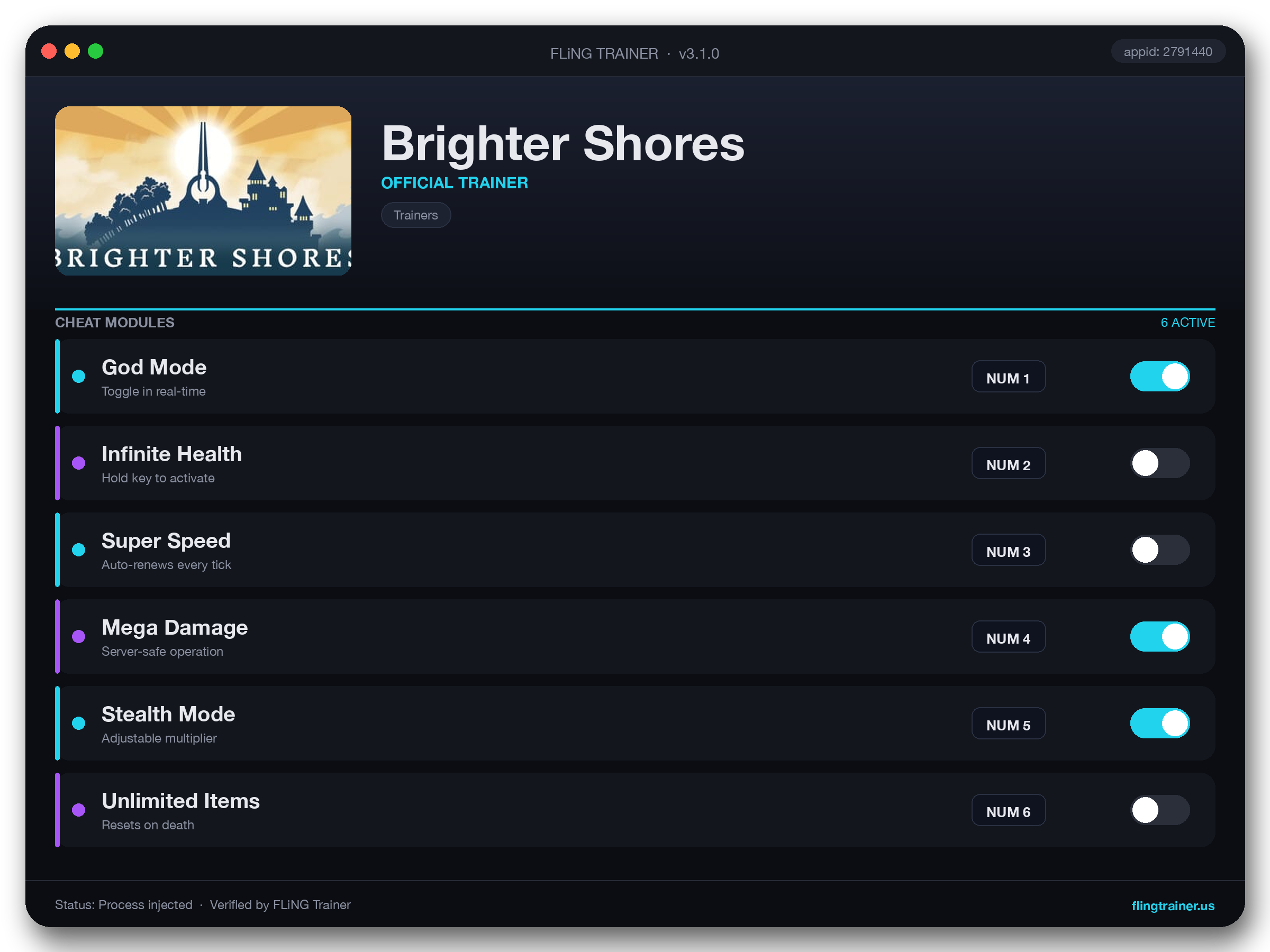 Brighter Shores Trainer interface
