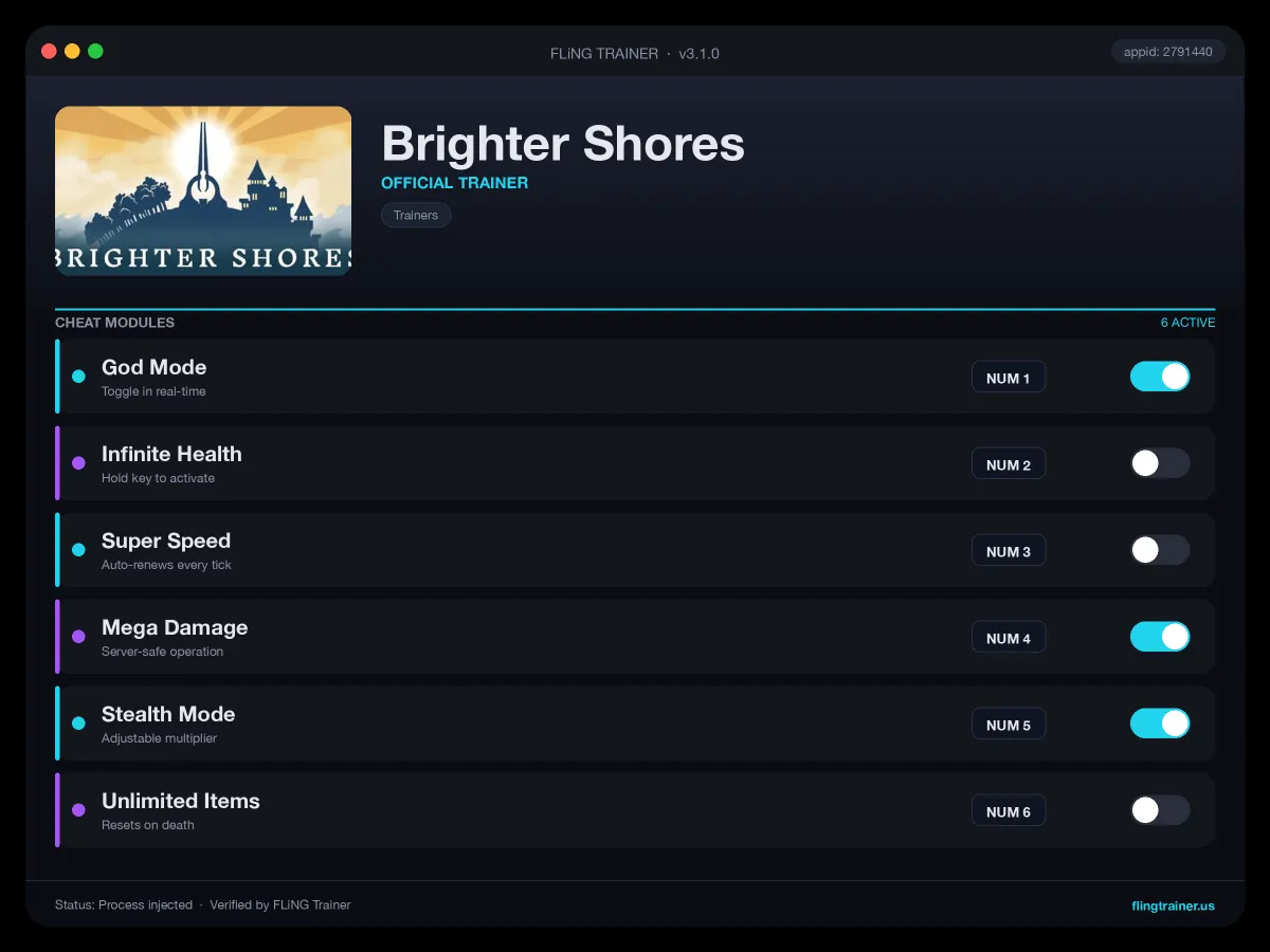 Brighter Shores Trainer interface