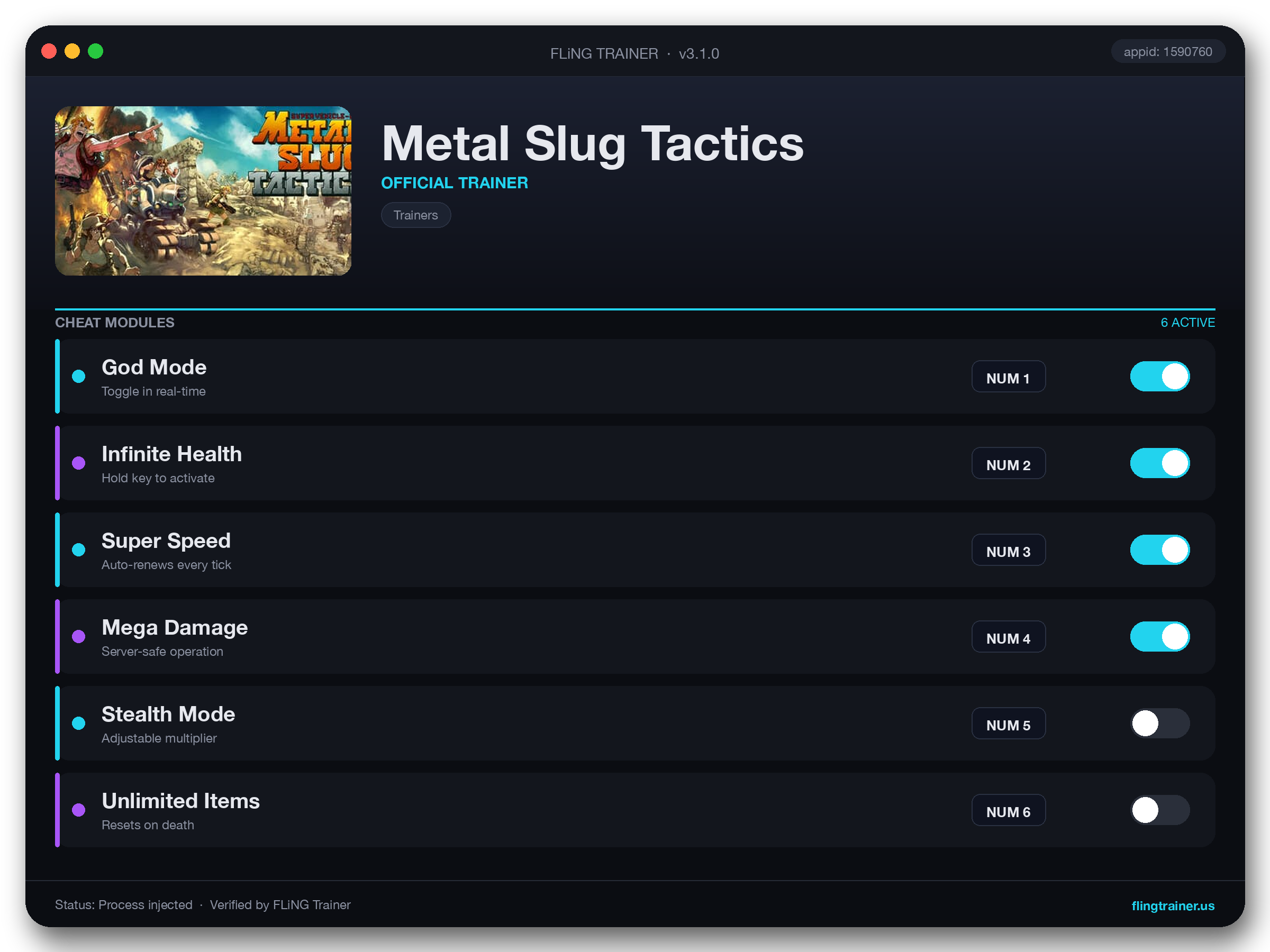 Metal Slug Tactics Trainer interface