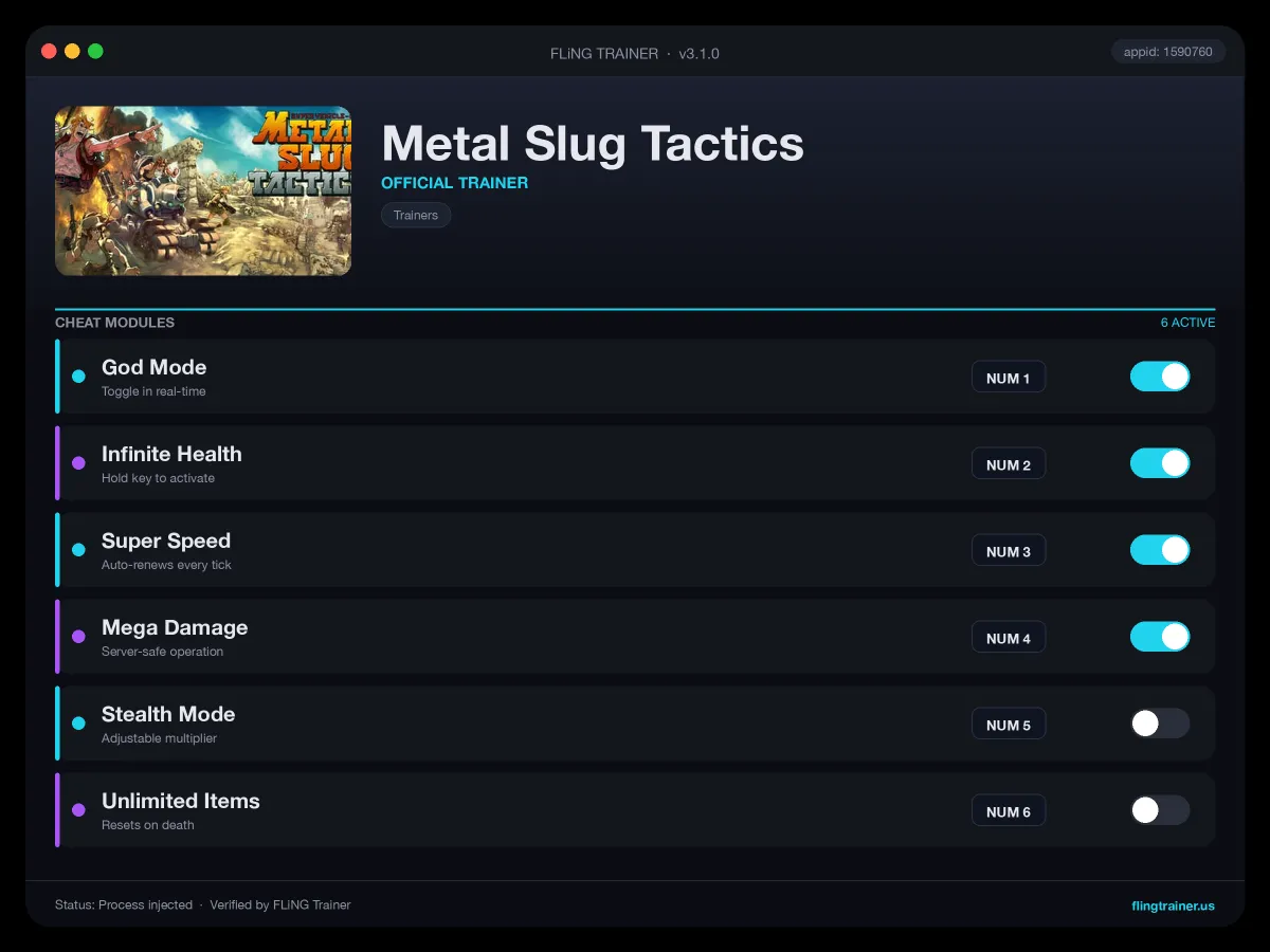 Metal Slug Tactics Trainer interface