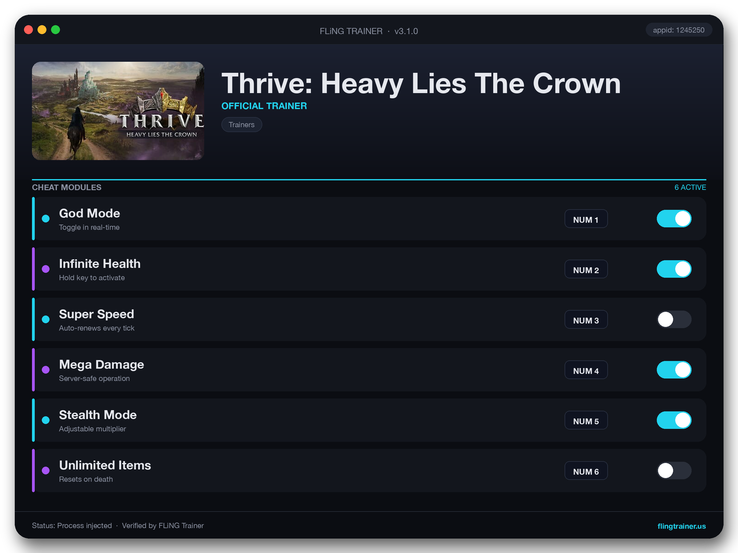 Thrive: Heavy Lies The Crown Trainer interface
