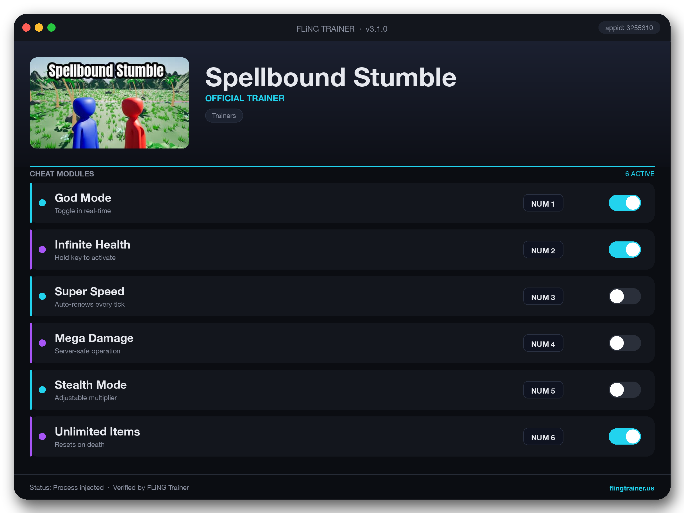 Spellbound Stumble Trainer interface