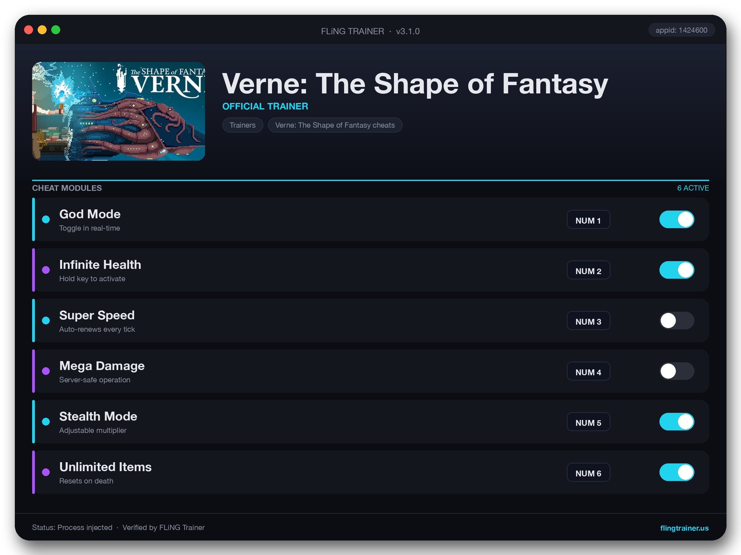 Verne: The Shape of Fantasy Trainer interface