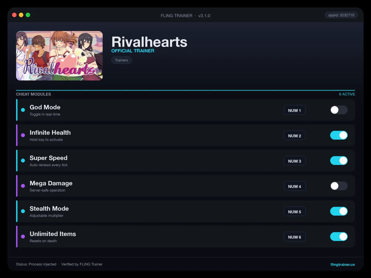 Rivalhearts Trainer interface