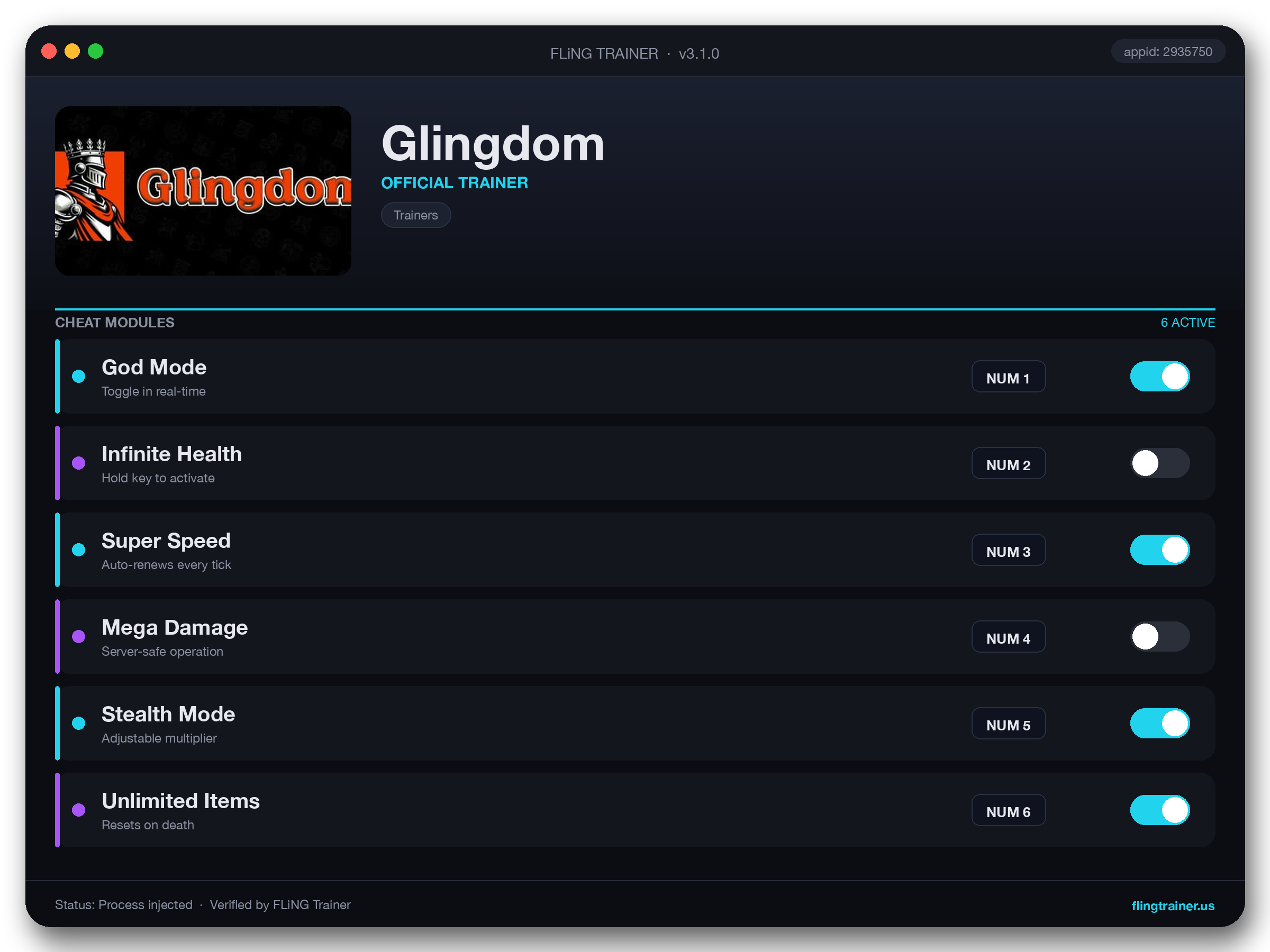 Glingdom Trainer interface