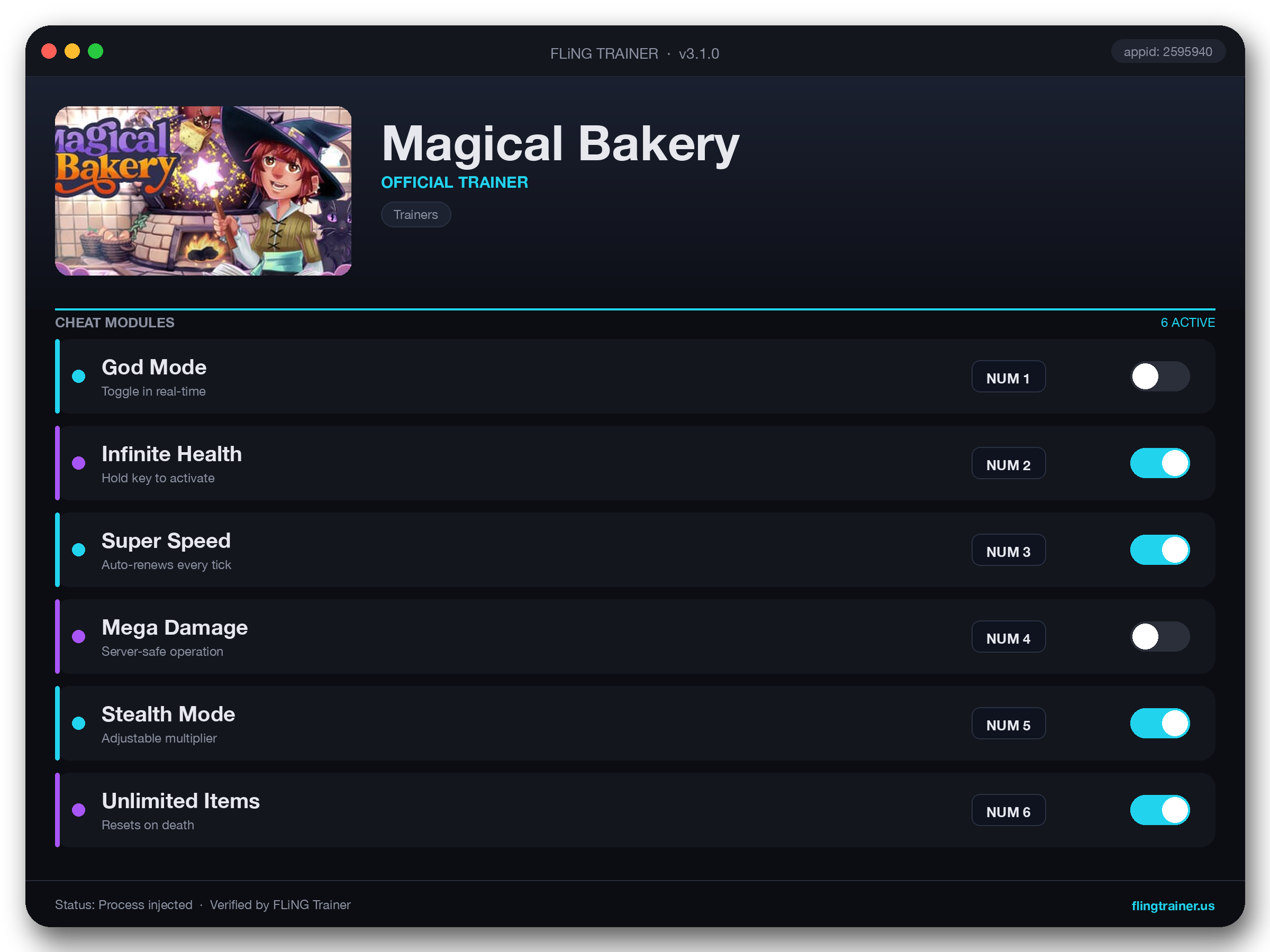 Magical Bakery Trainer interface