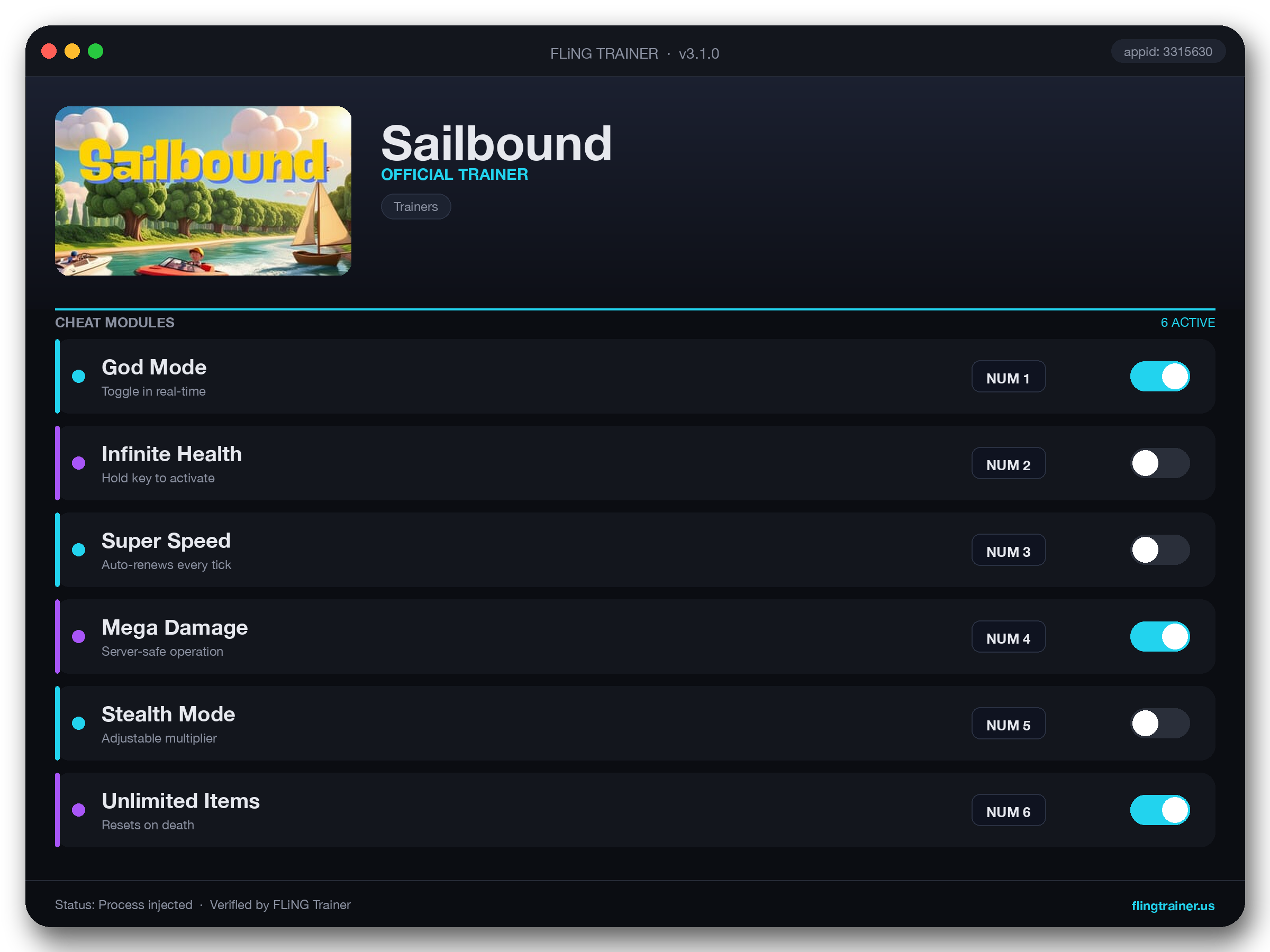 Sailbound Trainer interface
