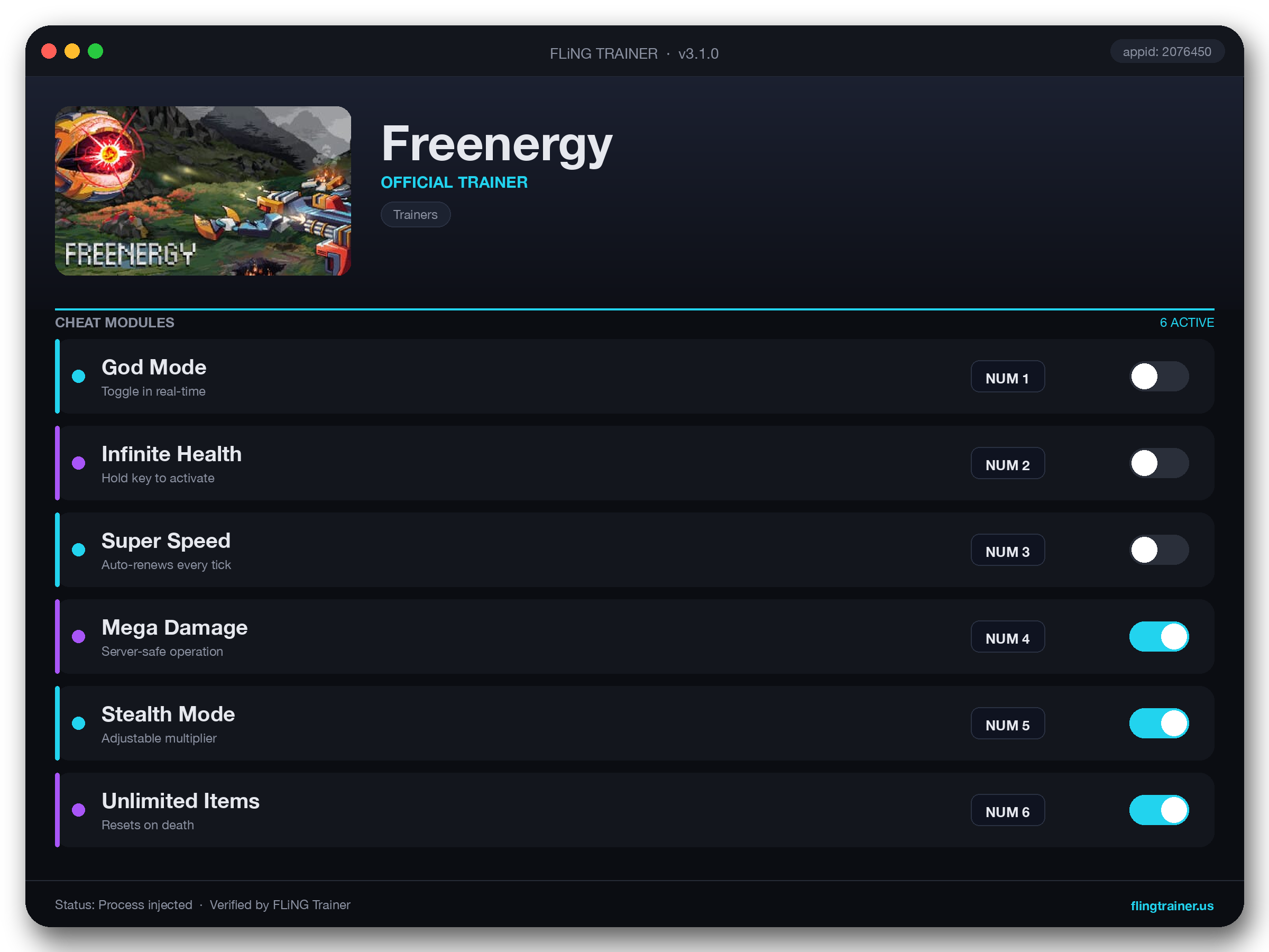 Freenergy Trainer interface