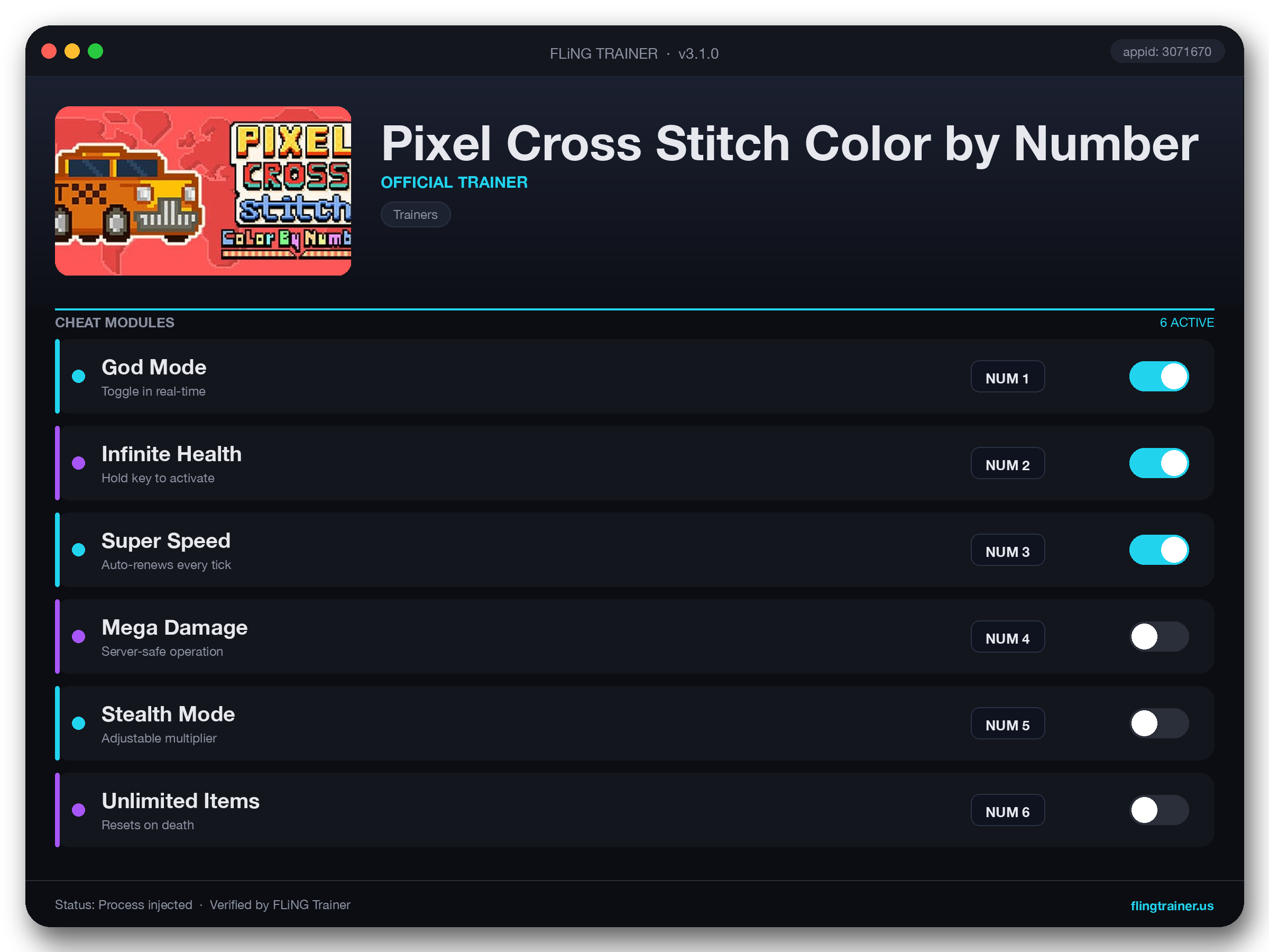 Pixel Cross Stitch Color by Number Trainer interface