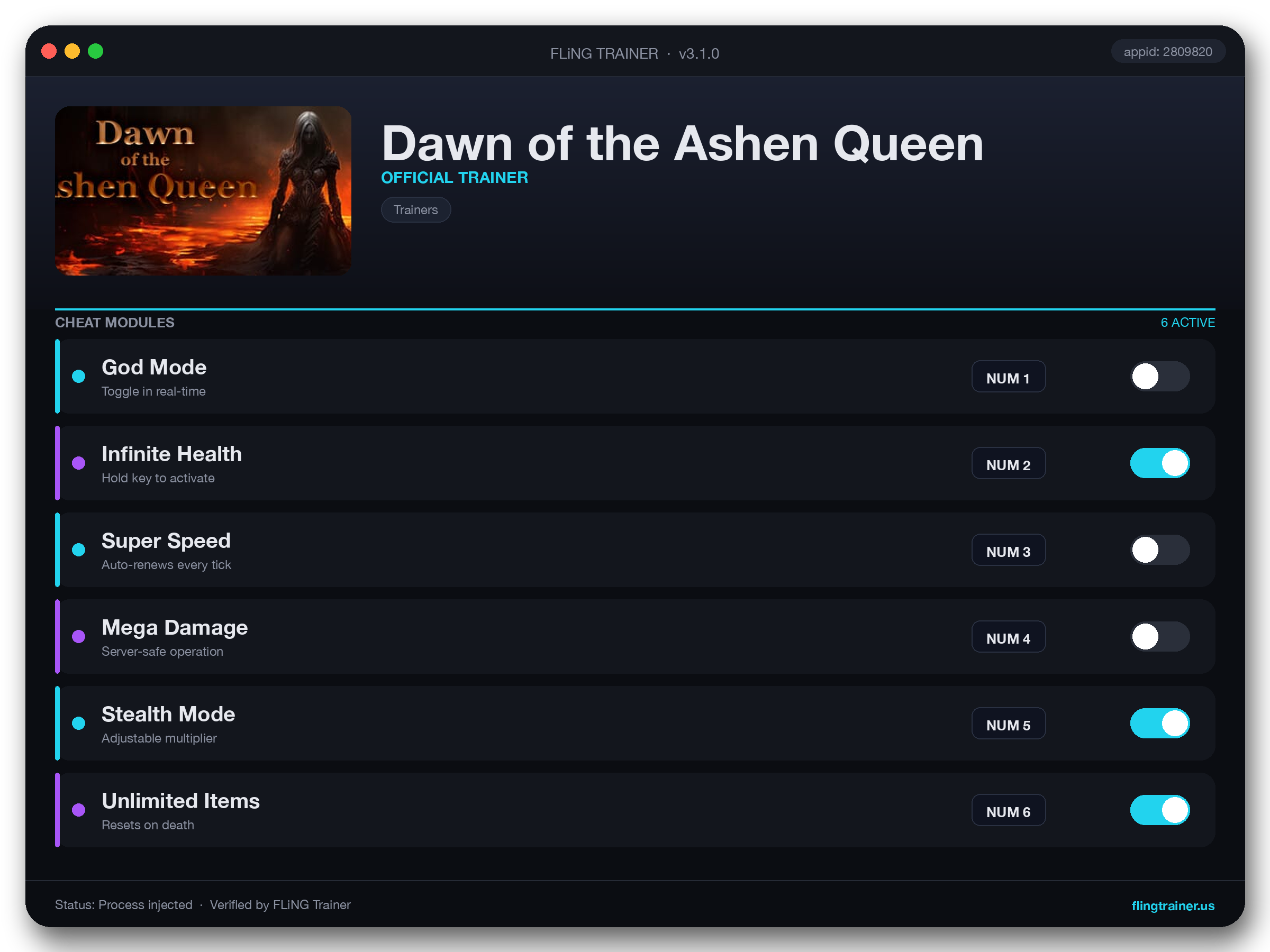 Dawn of the Ashen Queen Trainer interface
