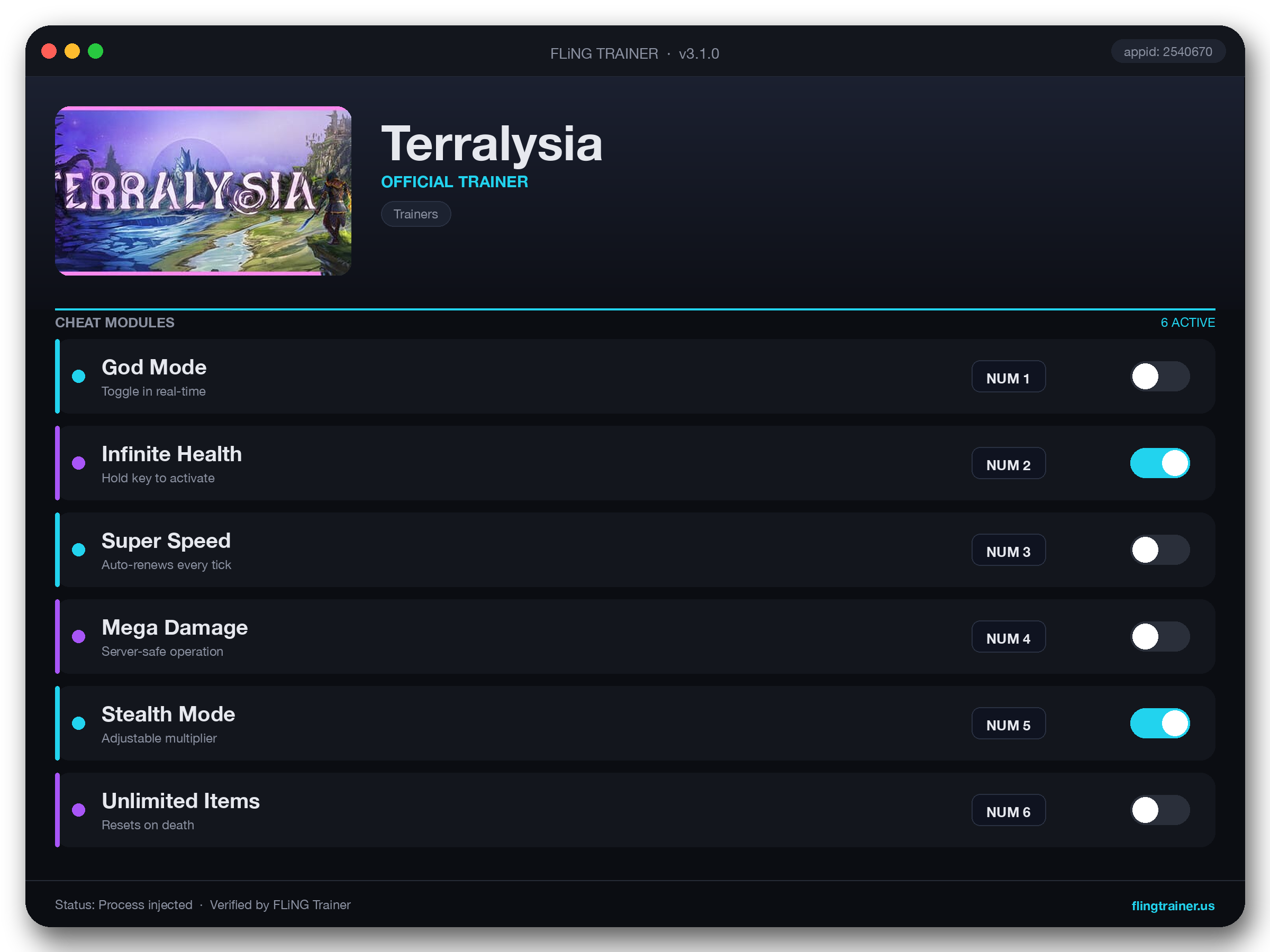 Terralysia Trainer interface
