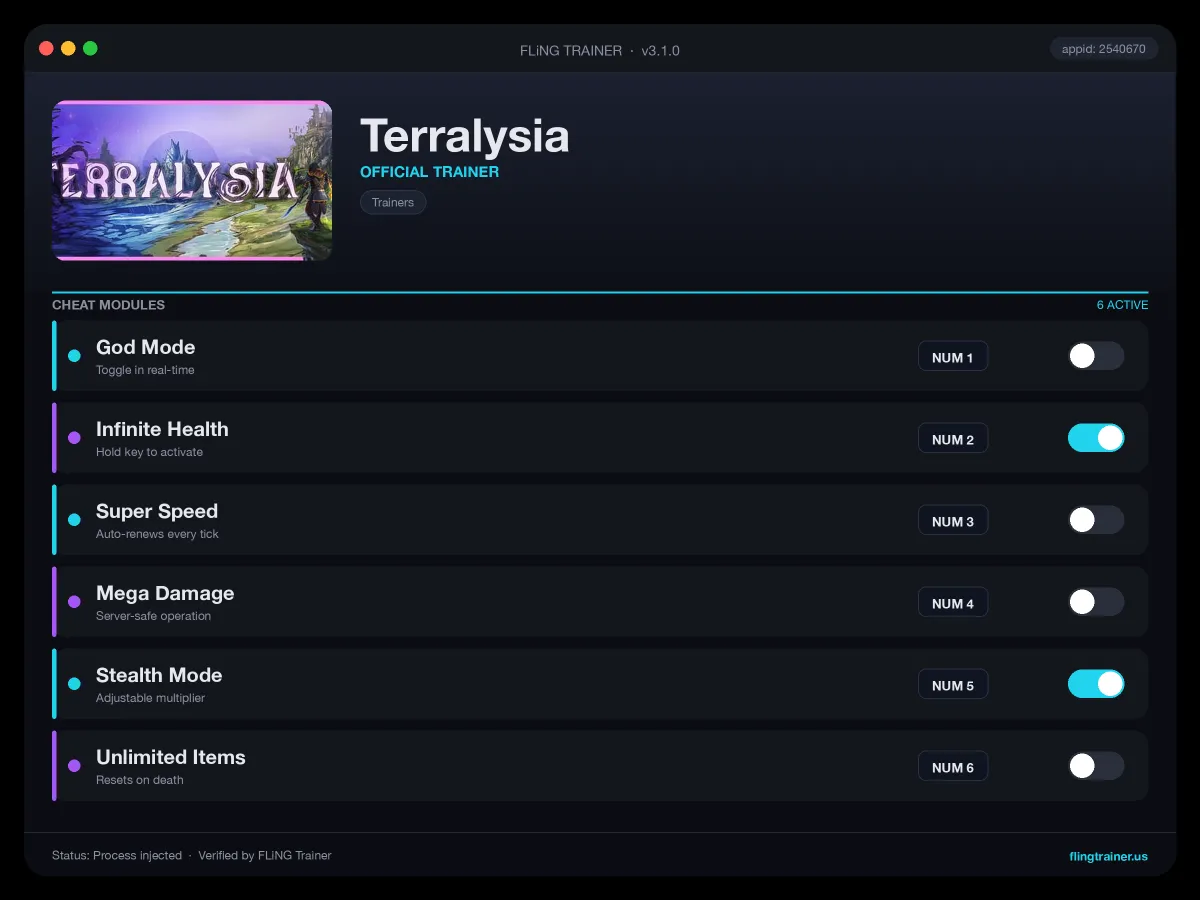 Terralysia Trainer interface