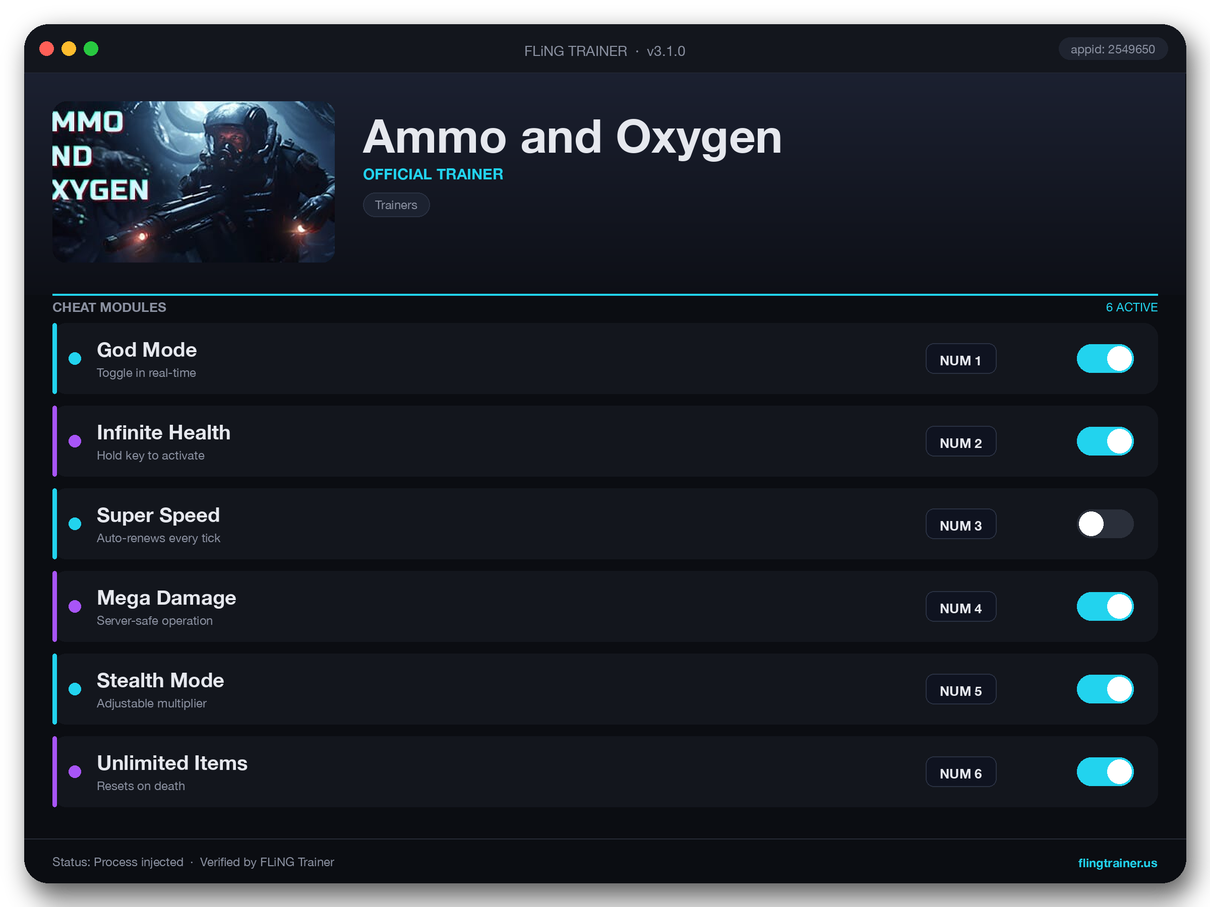 Ammo and Oxygen Trainer interface