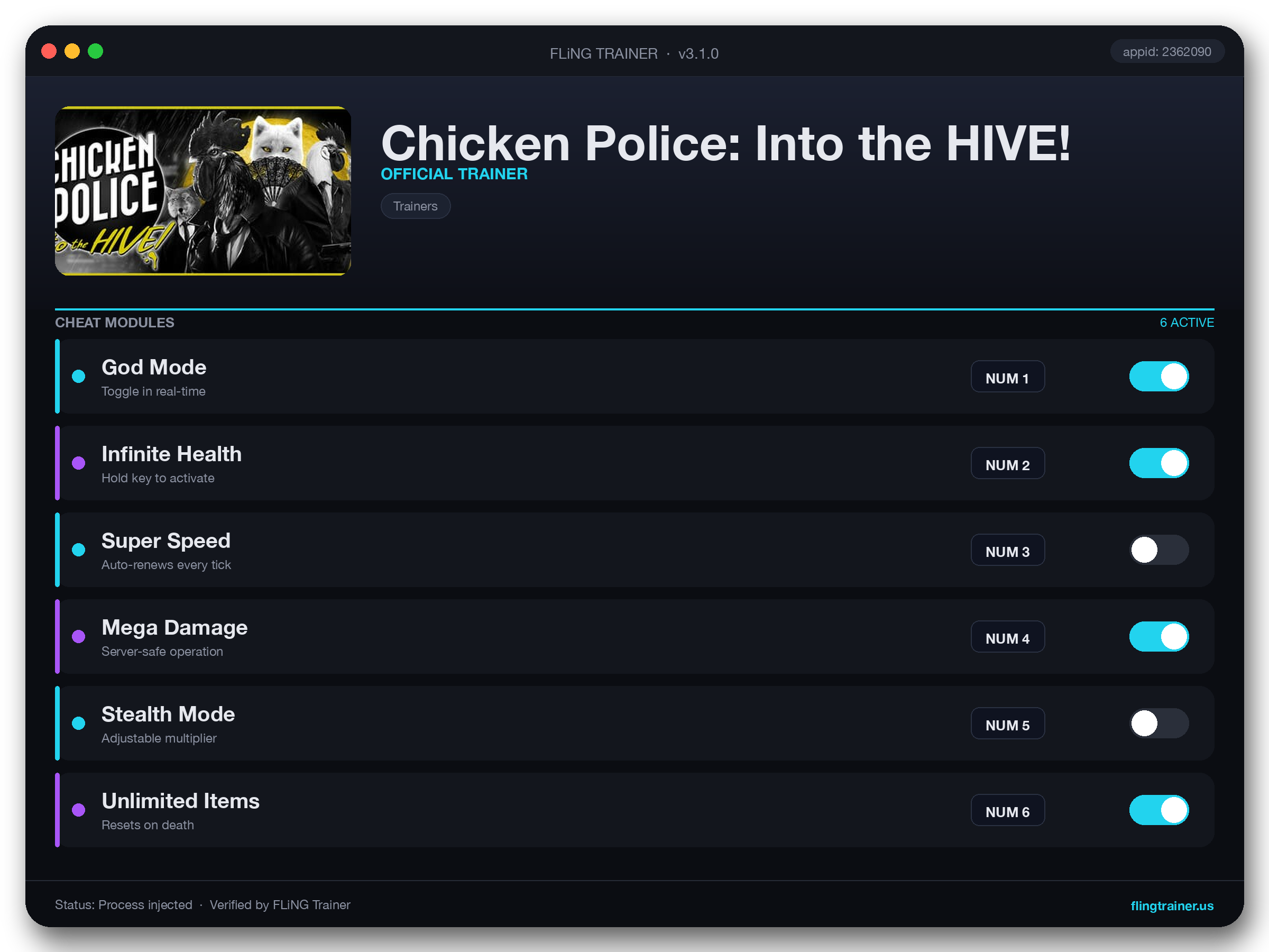 Chicken Police: Into the HIVE! Trainer interface