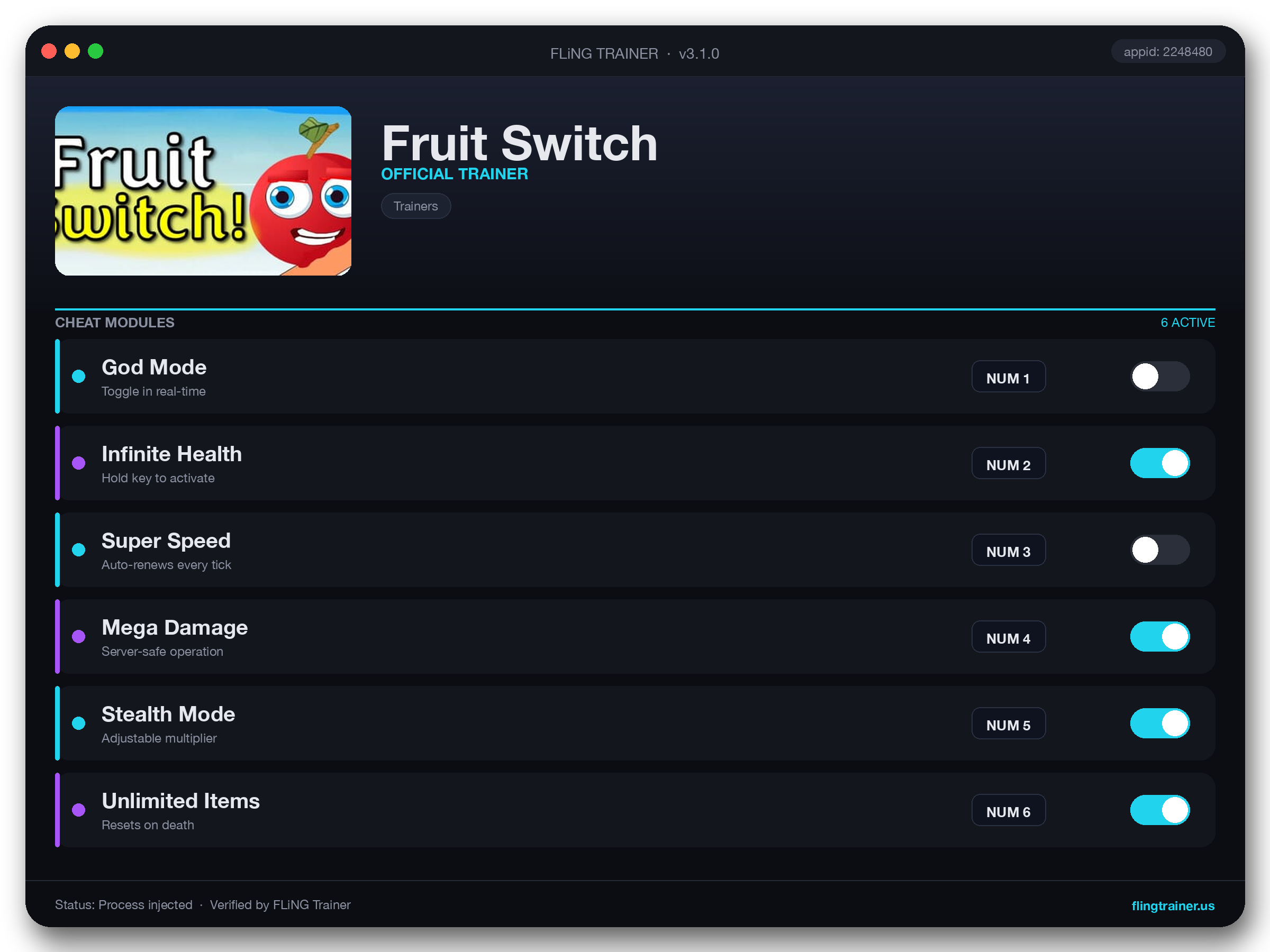 Fruit Switch Trainer interface