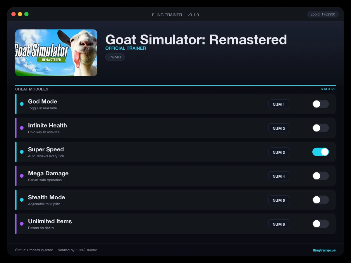 Goat Simulator: Remastered Trainer interface