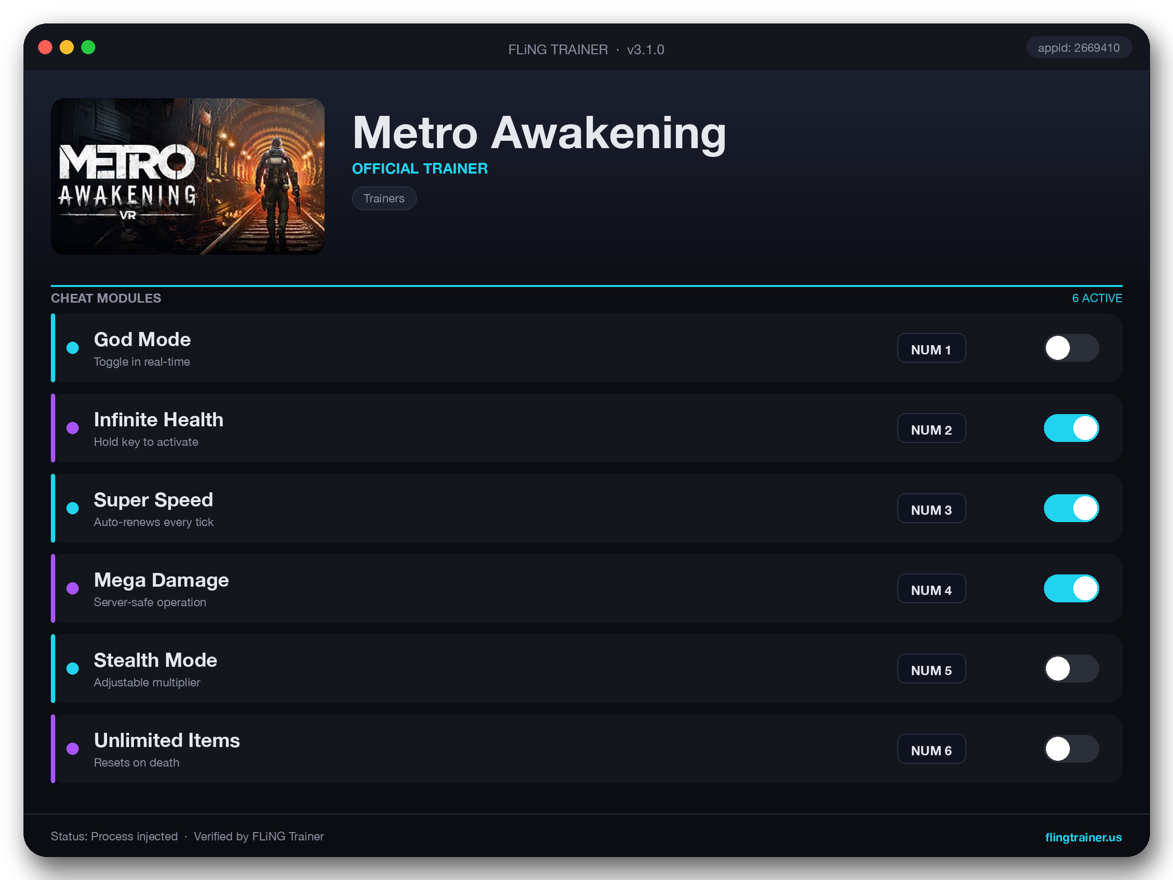 Metro Awakening Trainer interface