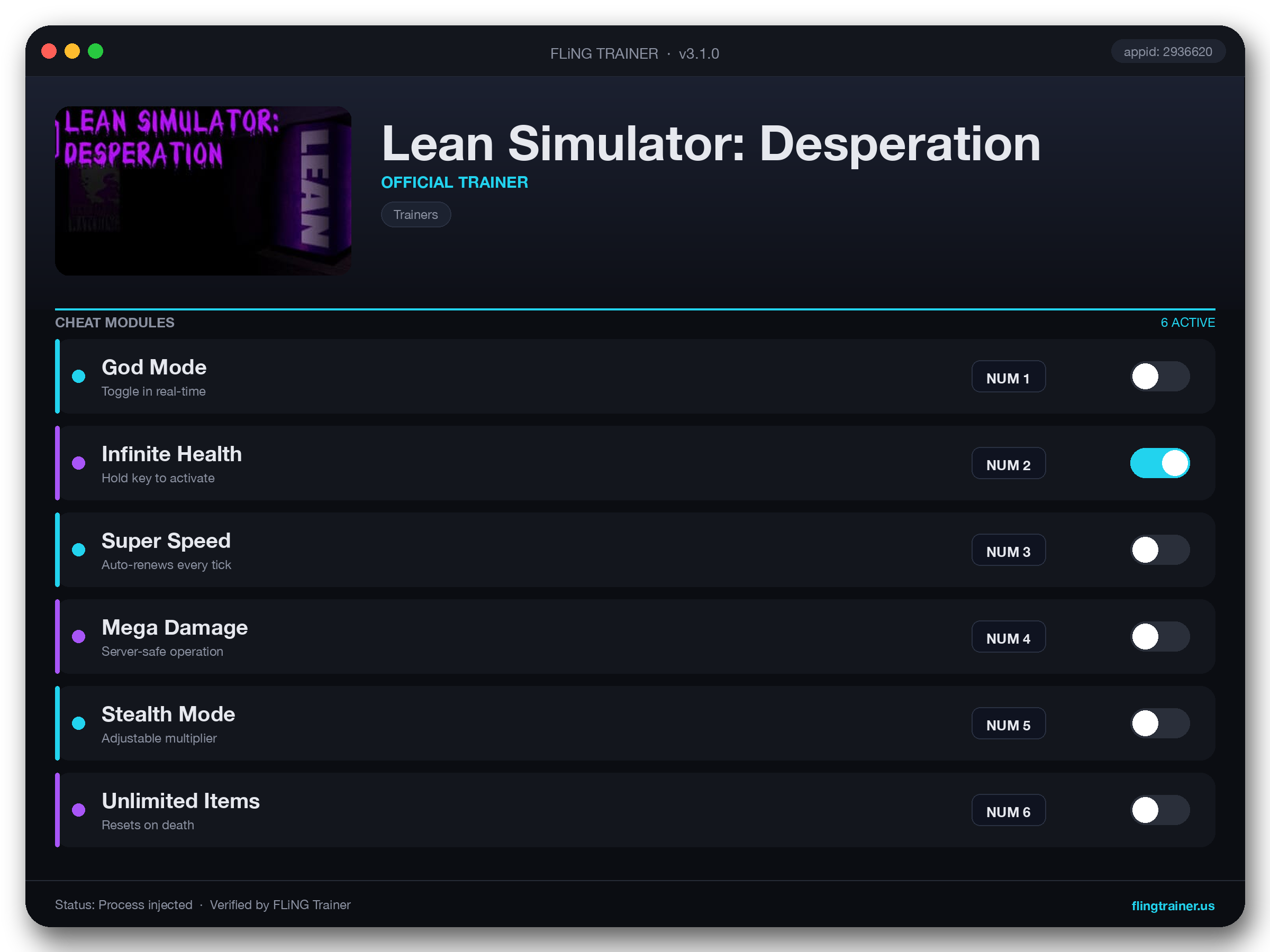 Lean Simulator: Desperation Trainer interface