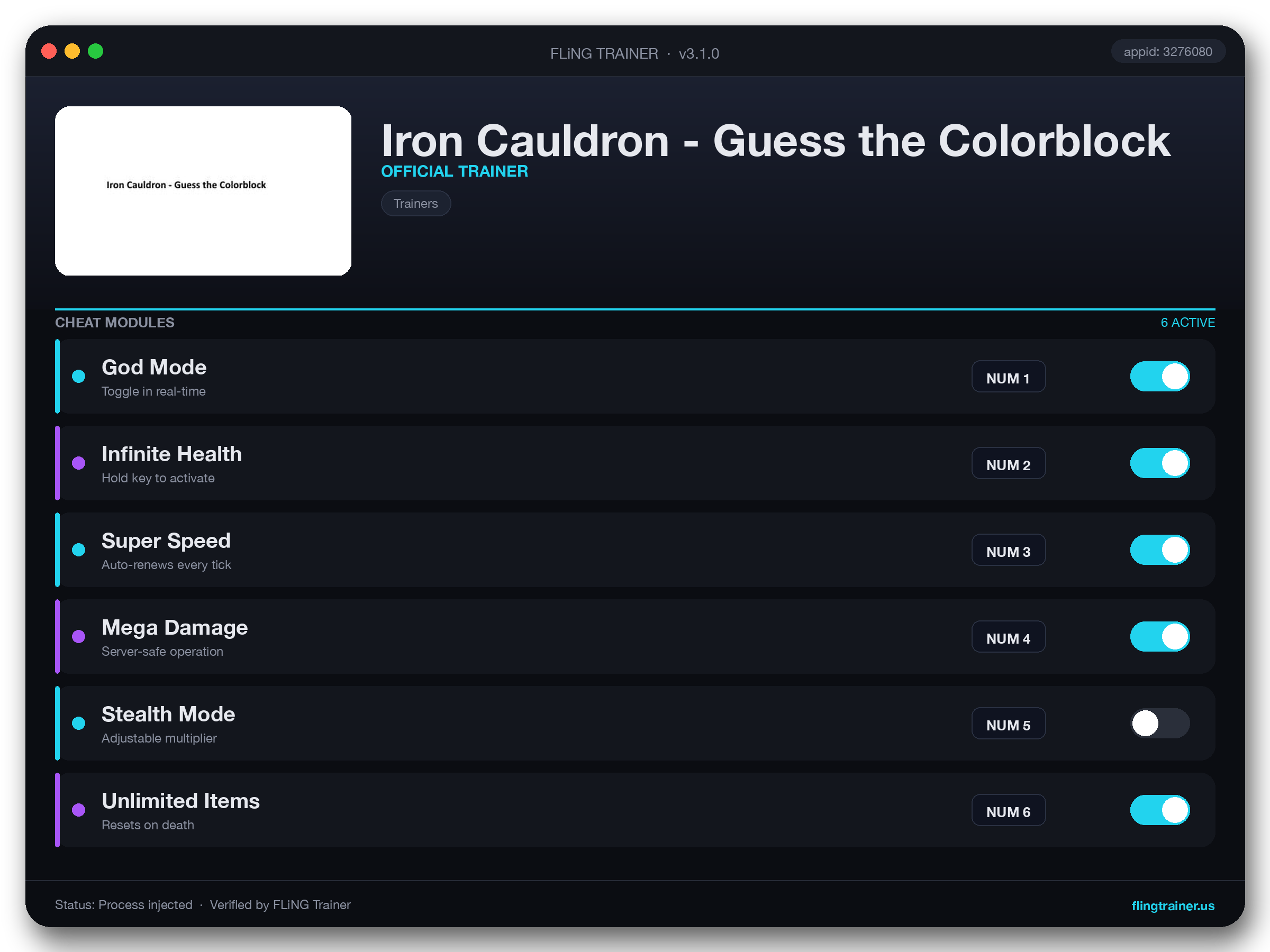 Iron Cauldron - Guess the Colorblock Trainer interface