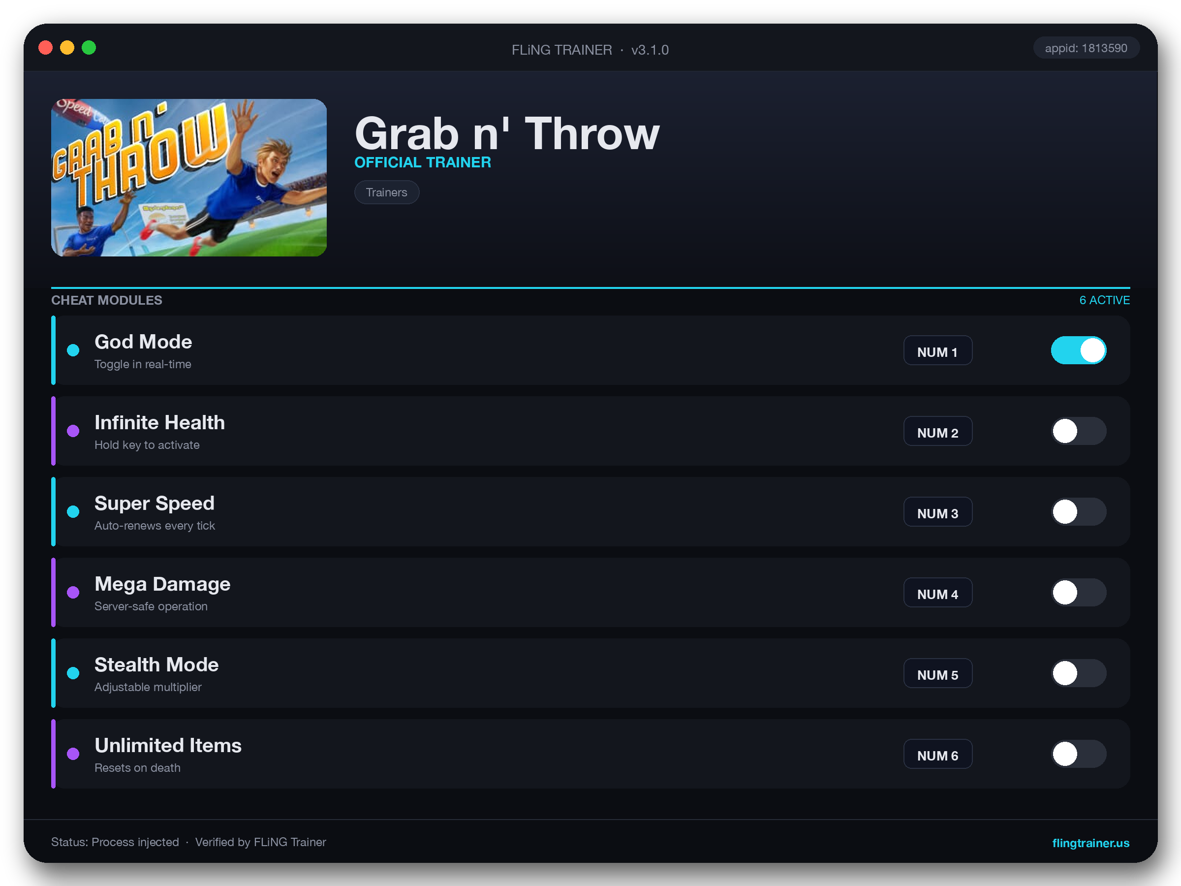 Grab n' Throw Trainer interface