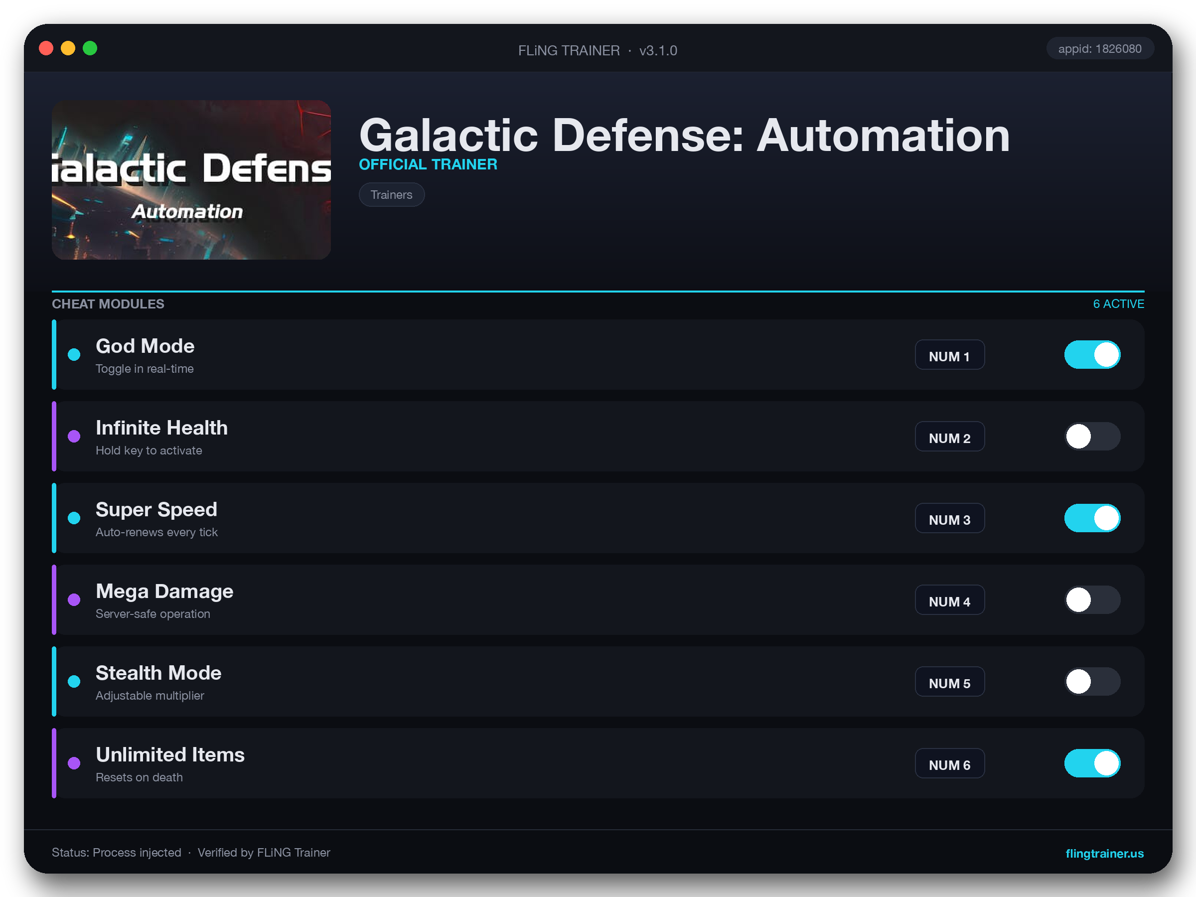 Galactic Defense: Automation Trainer interface
