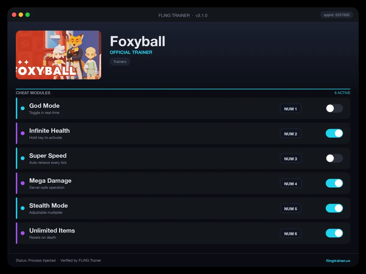 Foxyball Trainer interface