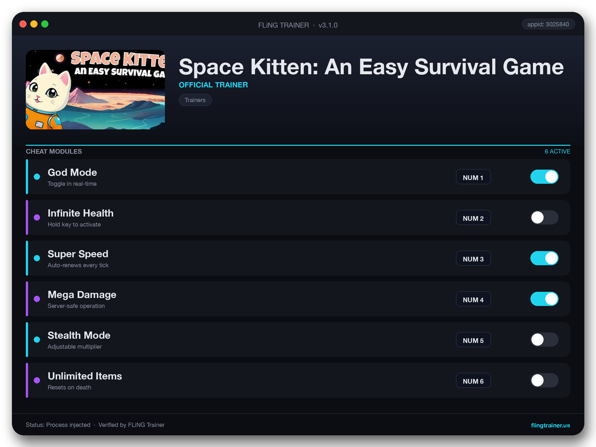 Space Kitten: An Easy Survival Game Trainer interface