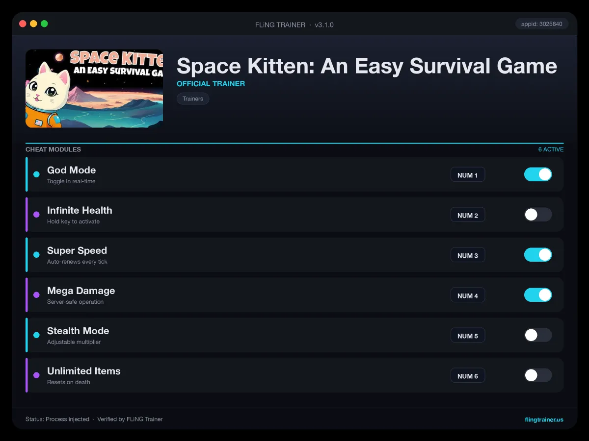 Space Kitten: An Easy Survival Game Trainer interface
