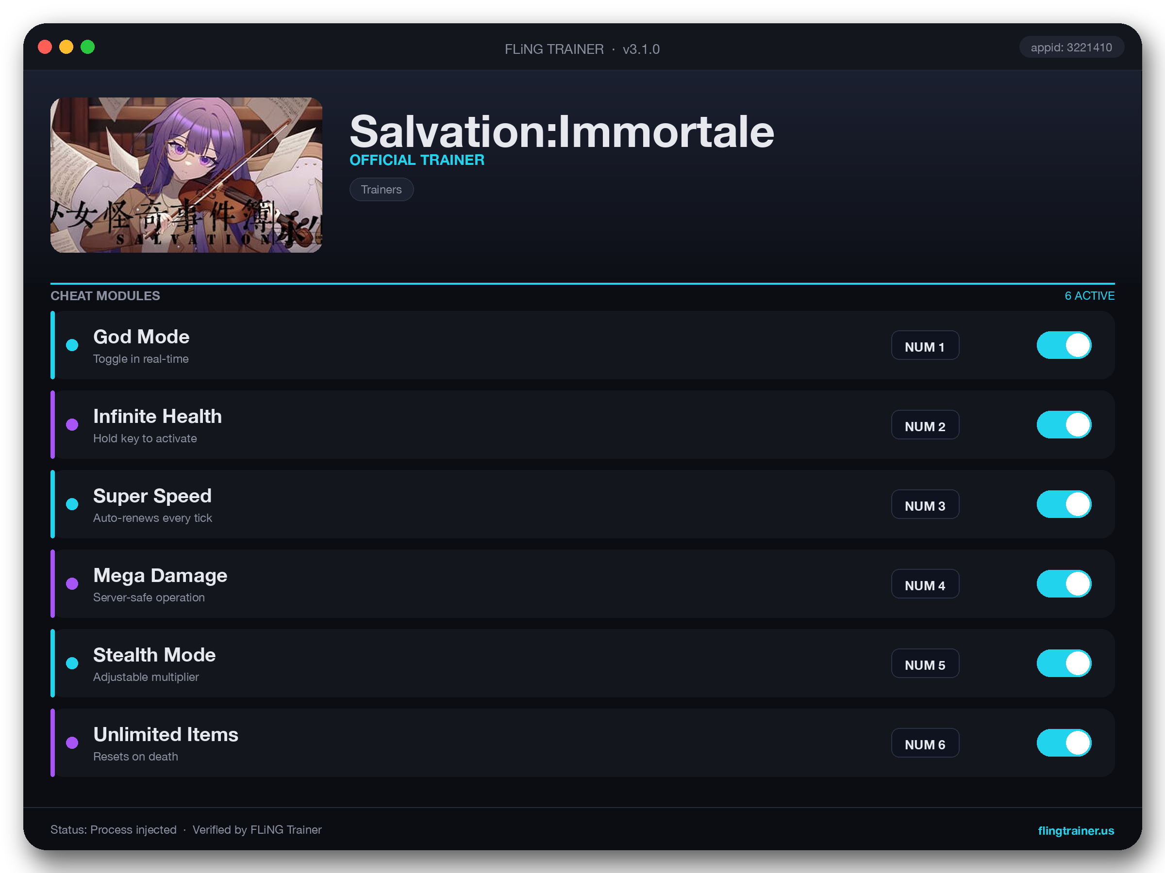 Salvation:Immortale Trainer interface