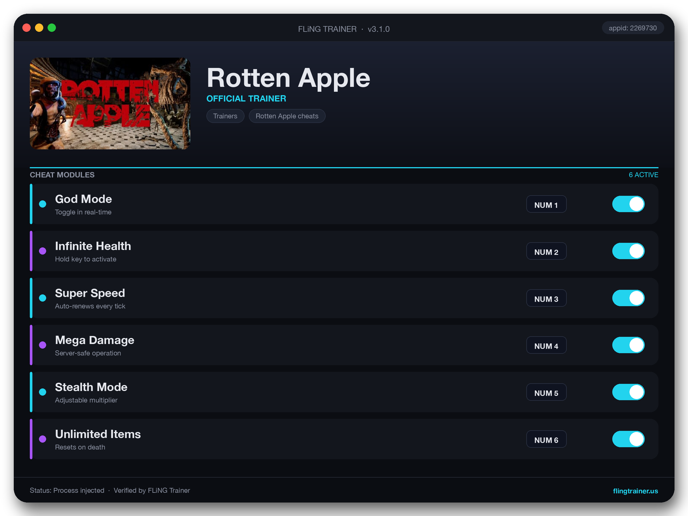 Rotten Apple Trainer interface