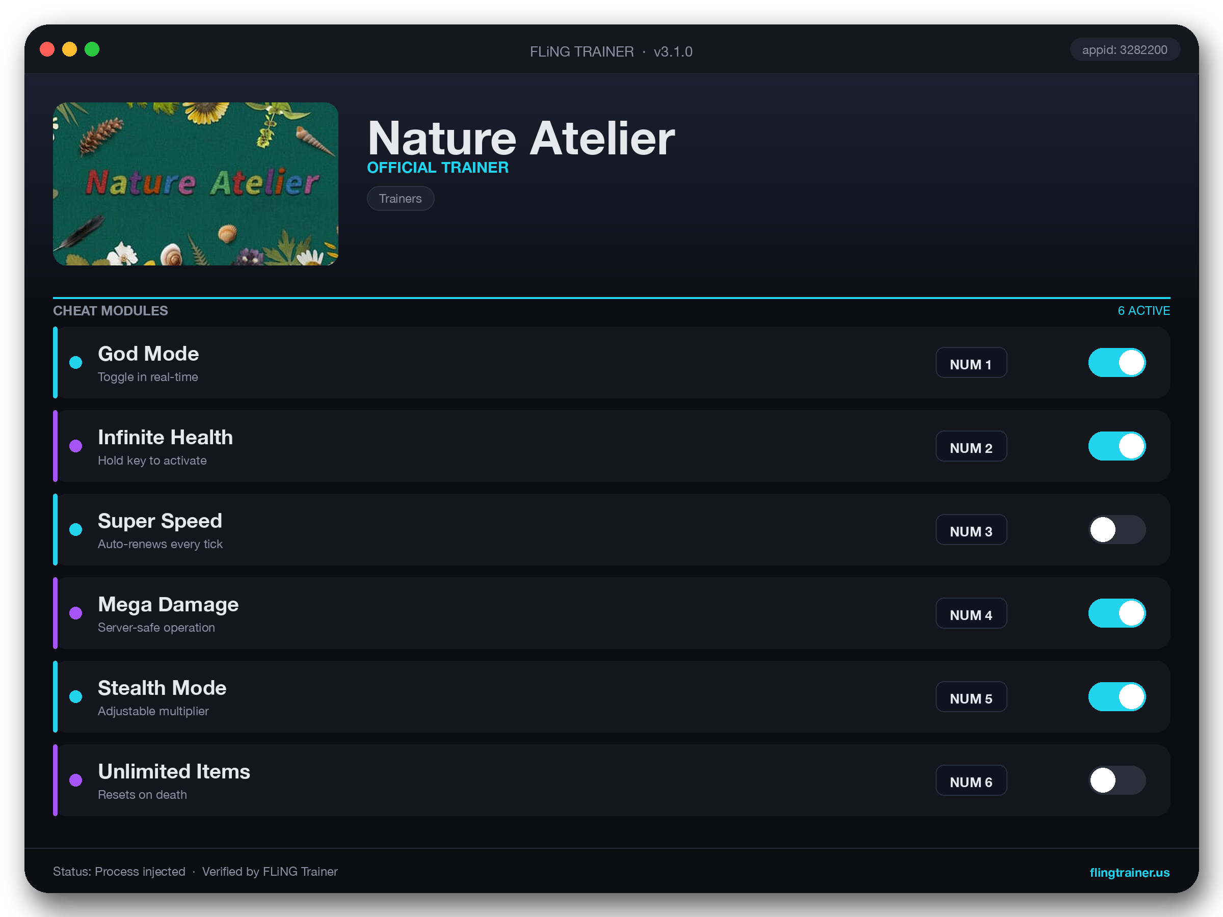 Nature Atelier Trainer interface