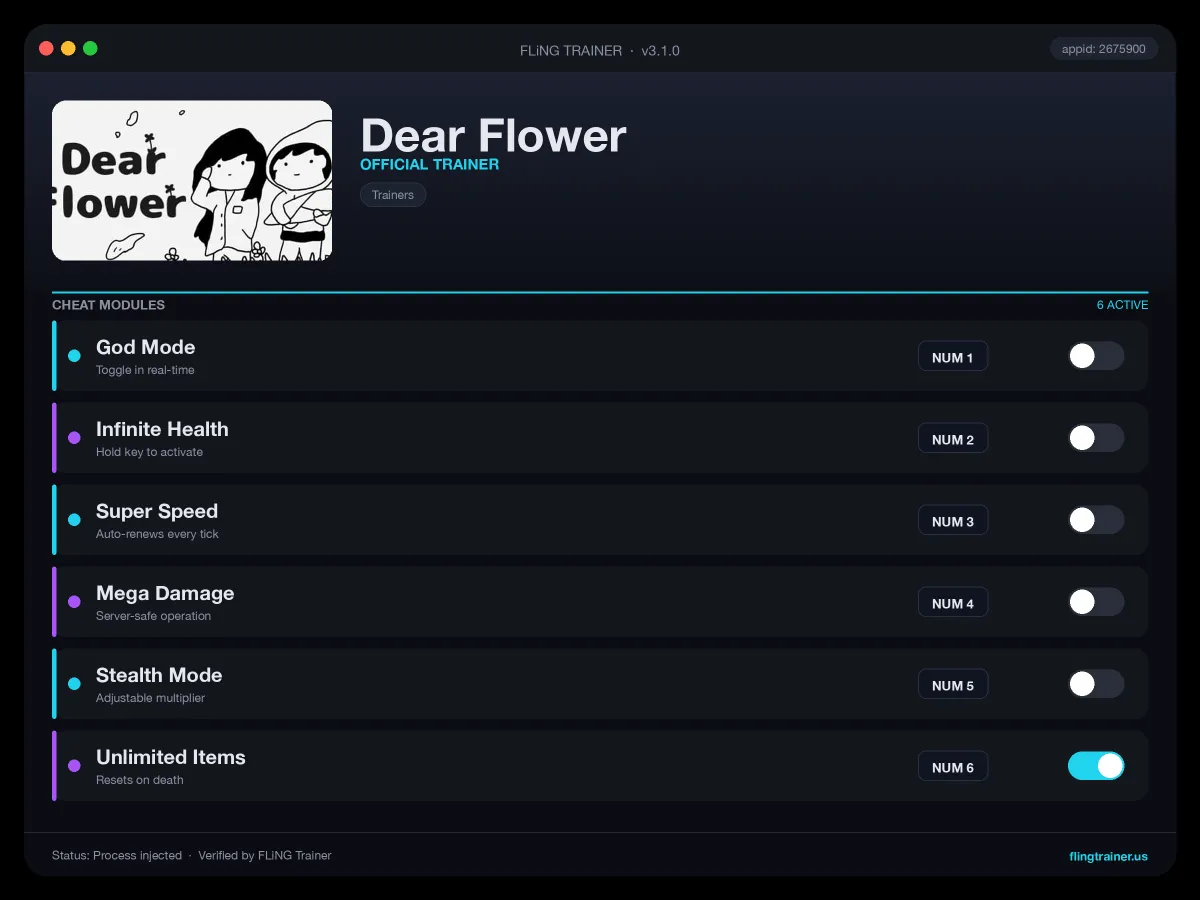 Dear Flower Trainer interface