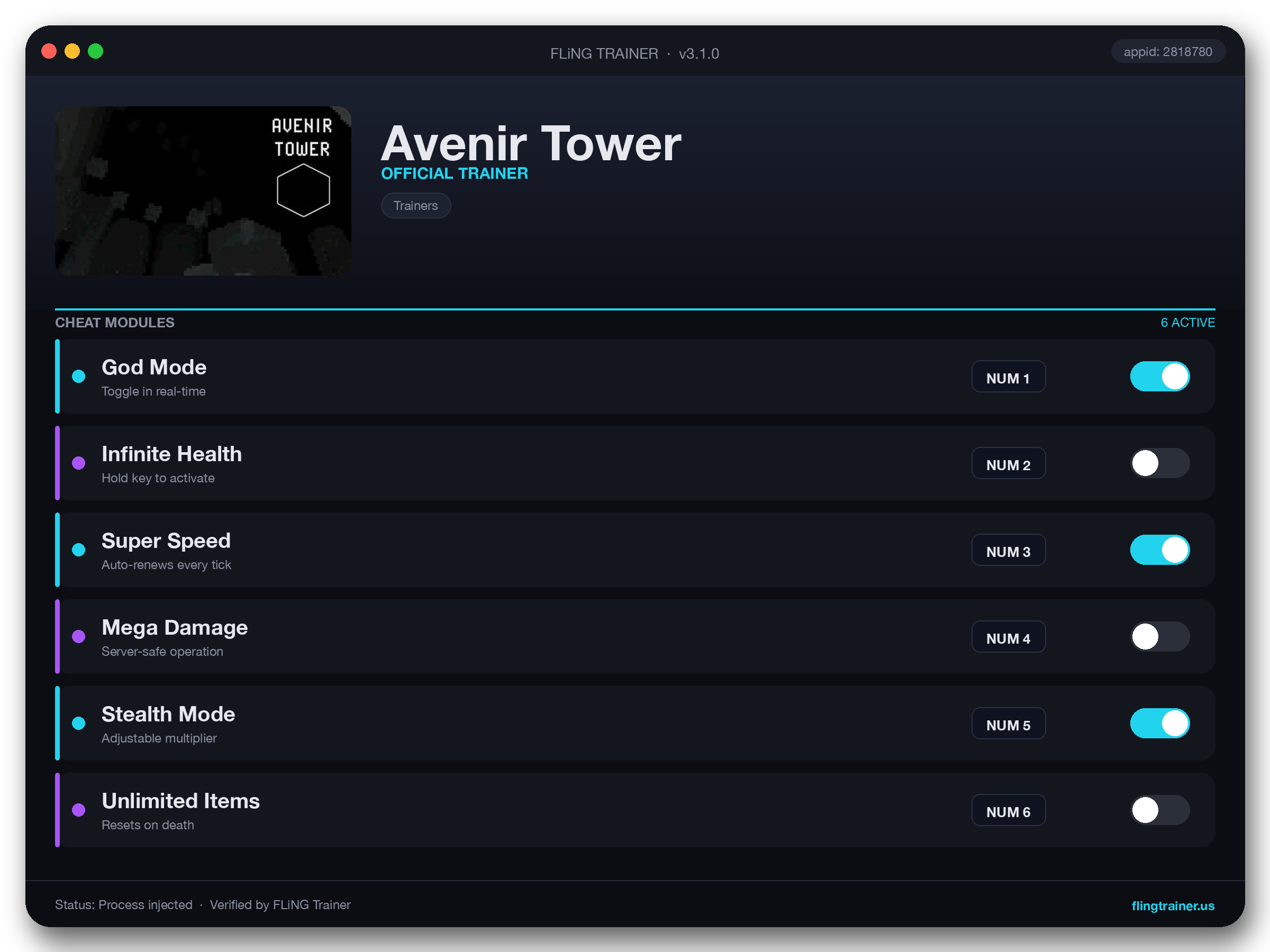 Avenir Tower Trainer interface
