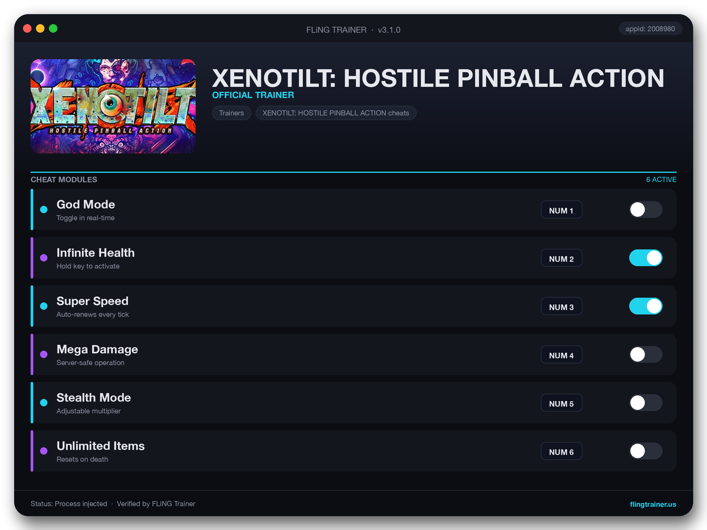 XENOTILT: HOSTILE PINBALL ACTION Trainer interface