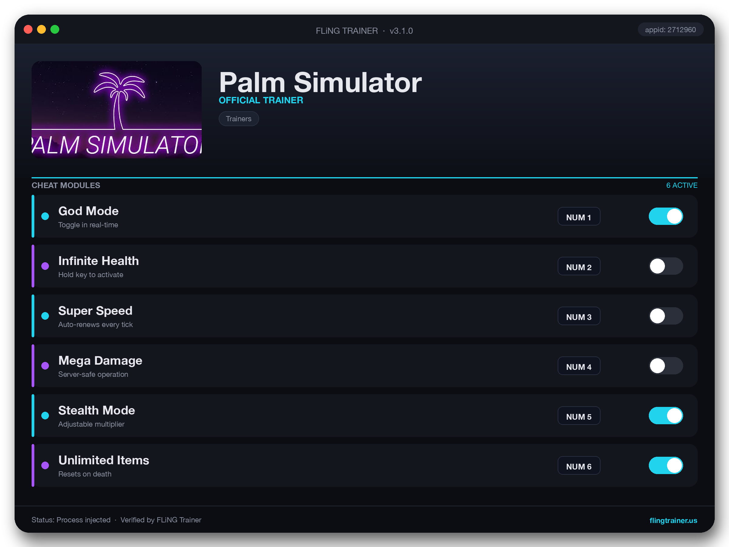Palm Simulator Trainer interface