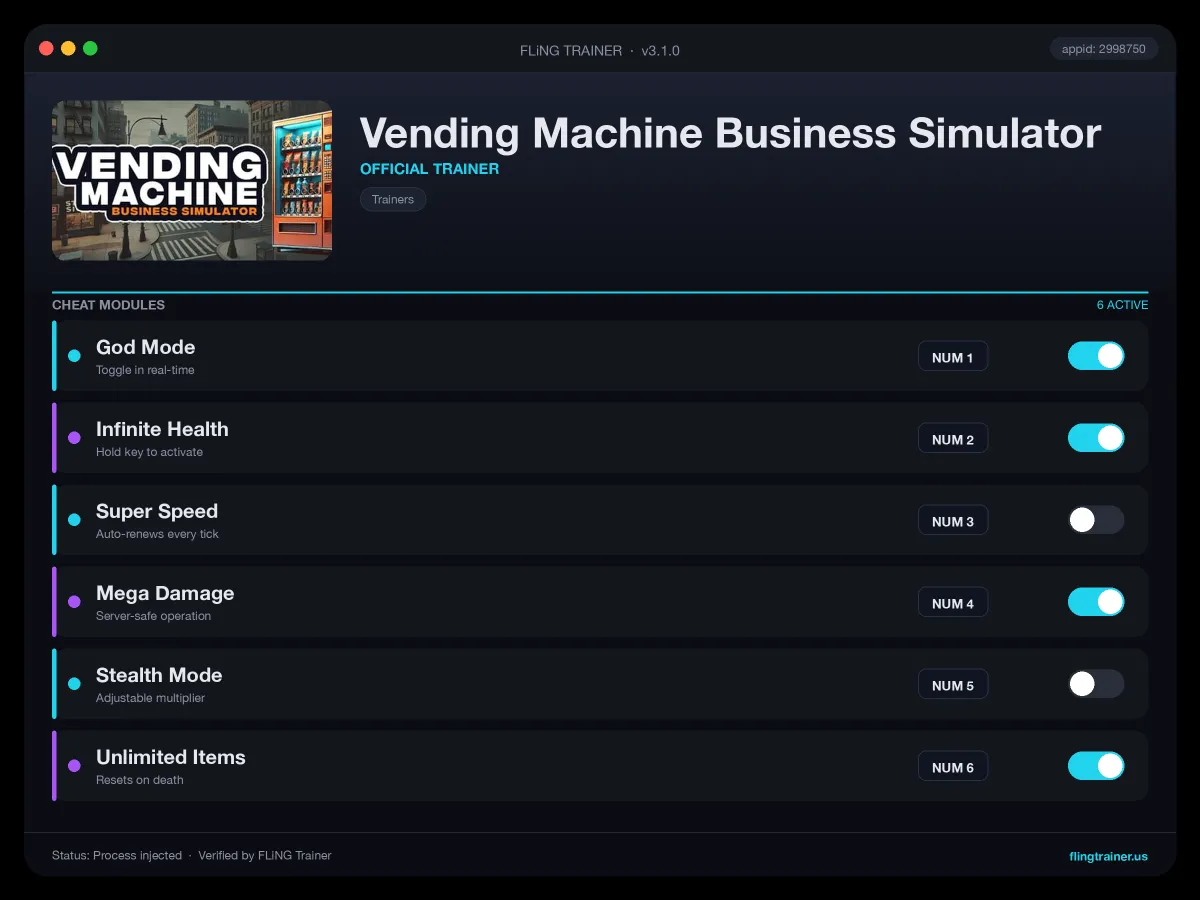 Vending Machine Business Simulator Trainer interface