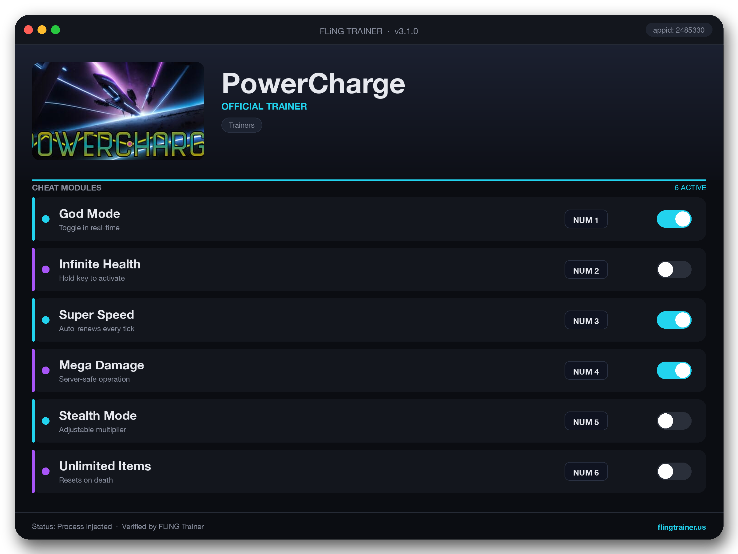 PowerCharge Trainer interface