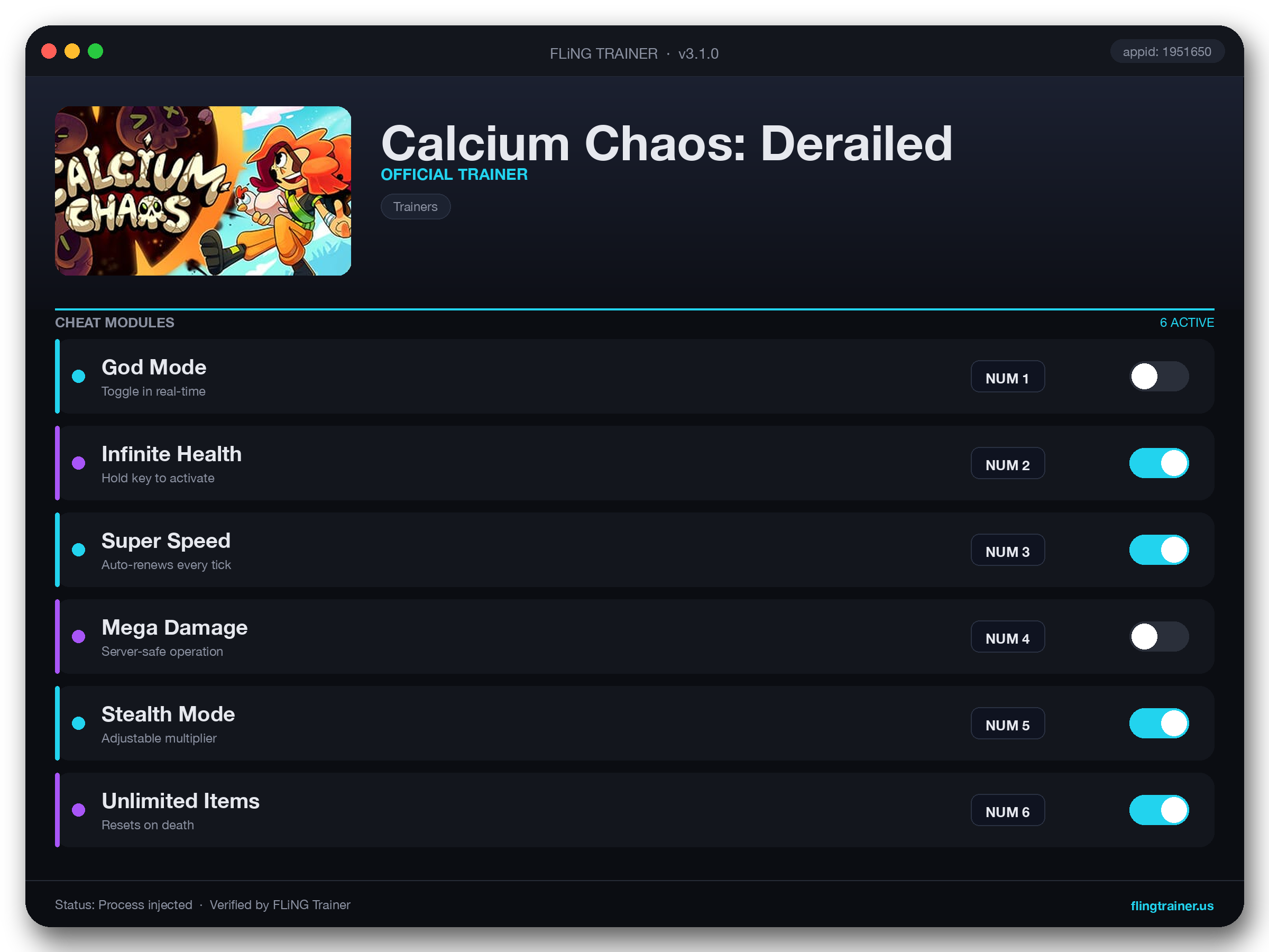 Calcium Chaos: Derailed Trainer interface