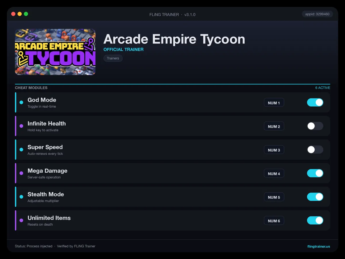Arcade Empire Tycoon Trainer interface