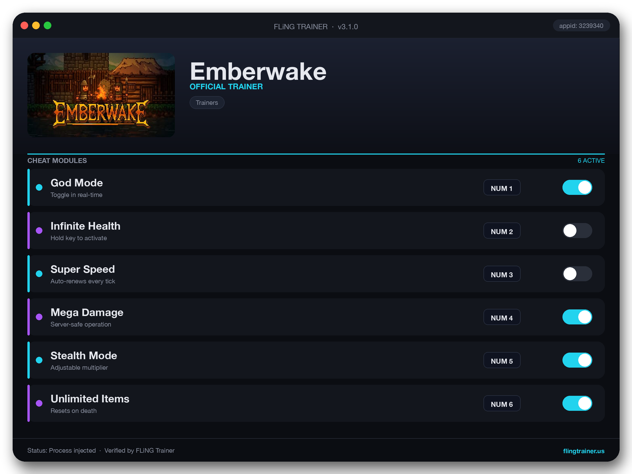 Emberwake Trainer interface