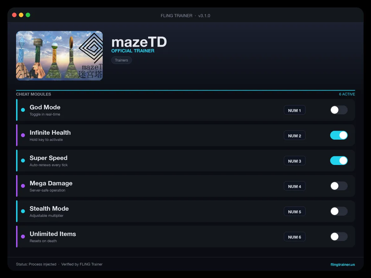mazeTD Trainer interface