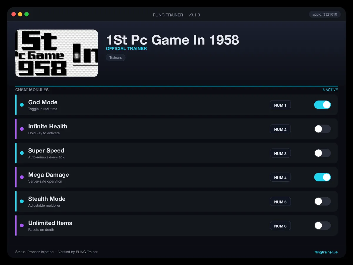 1St Pc Game In 1958 Trainer interface
