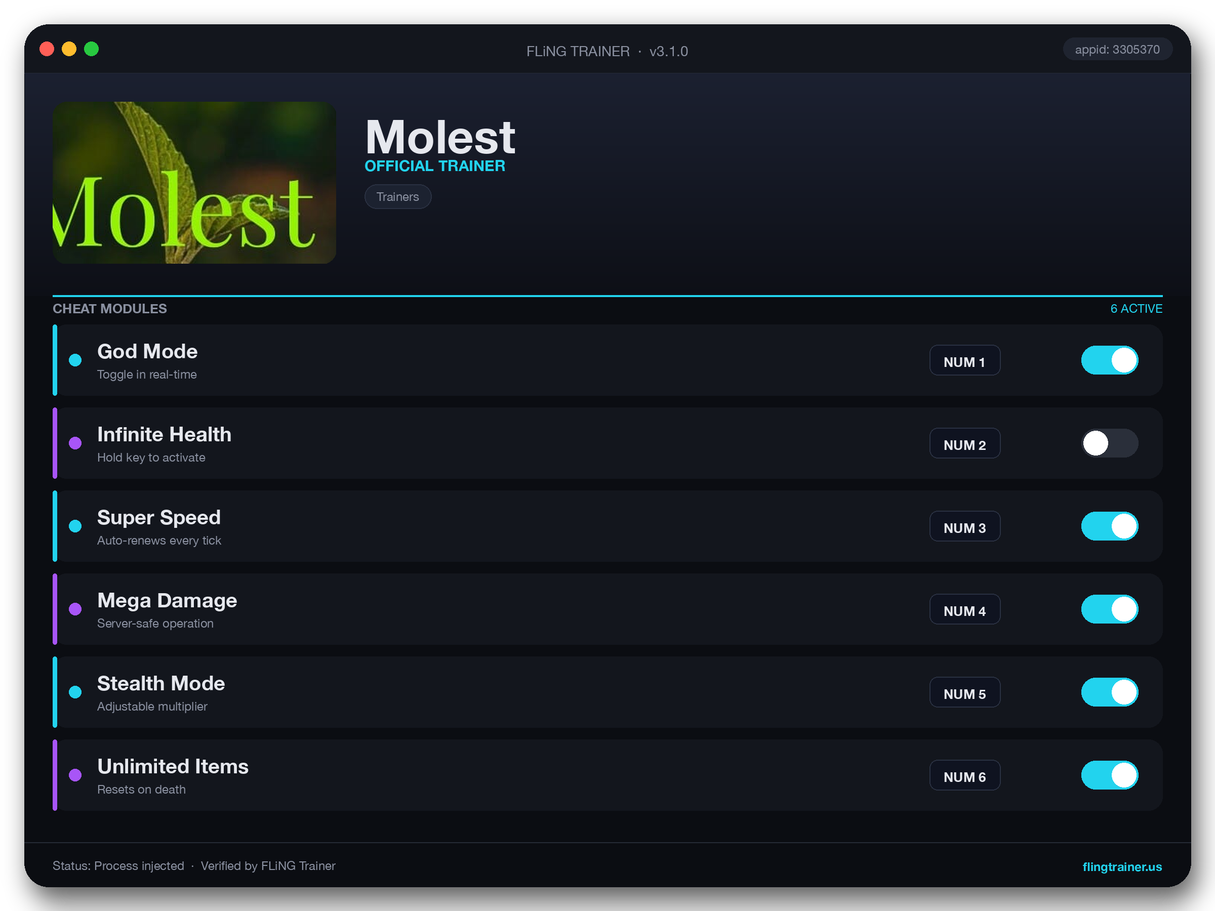 Molest Trainer interface